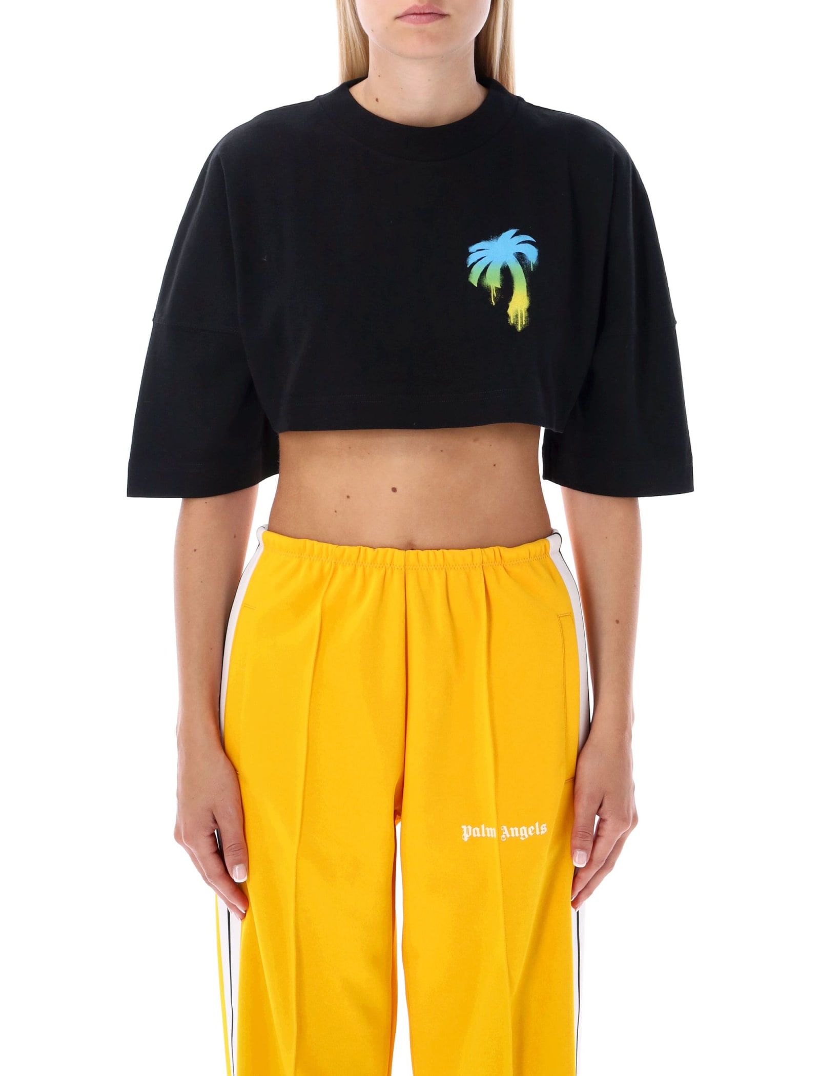 Palm Angels Sprayed Palm Over Cropped T-shirt