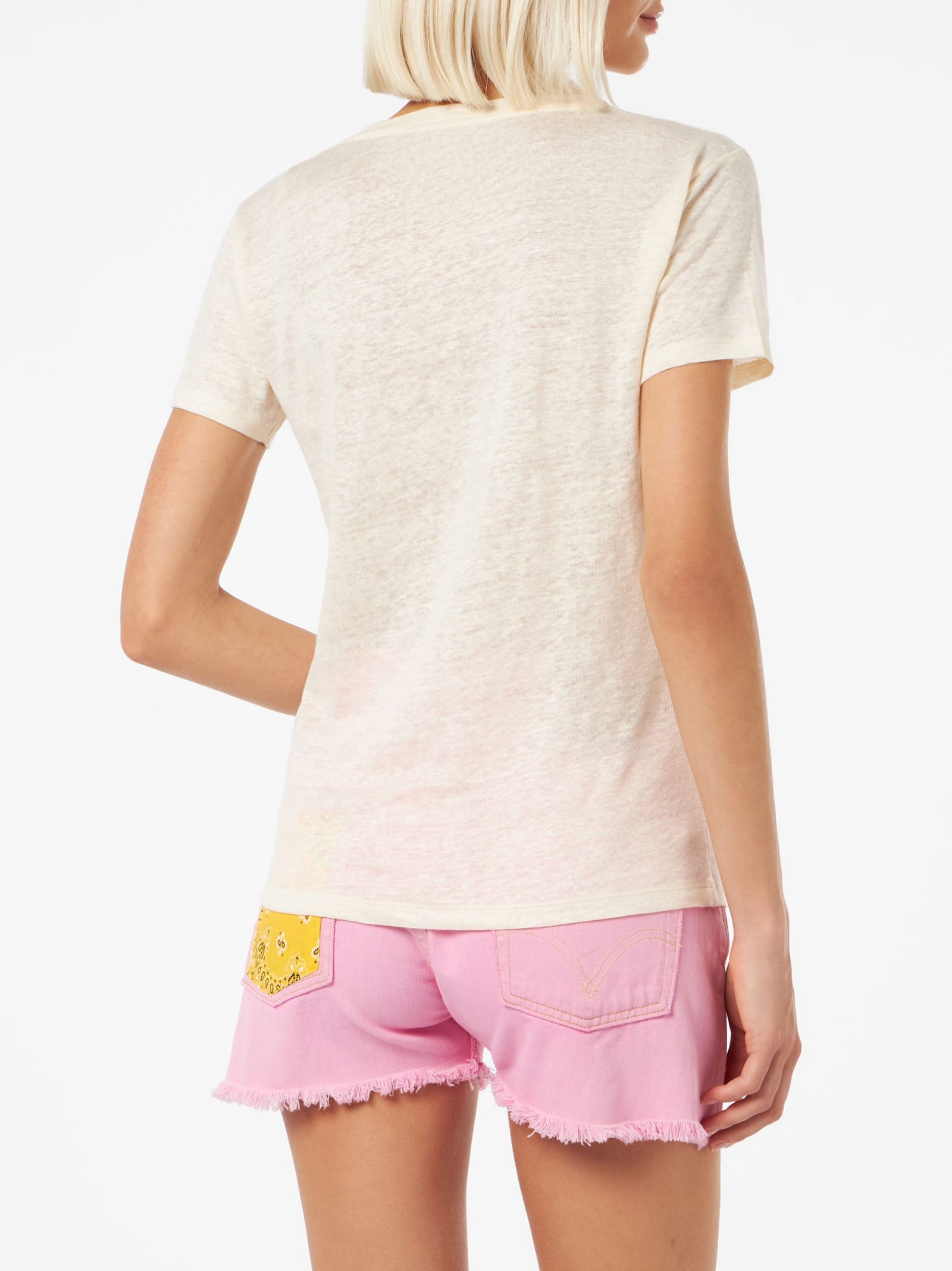Mc2 Saint Barth Eloise Linen T-shirt In White