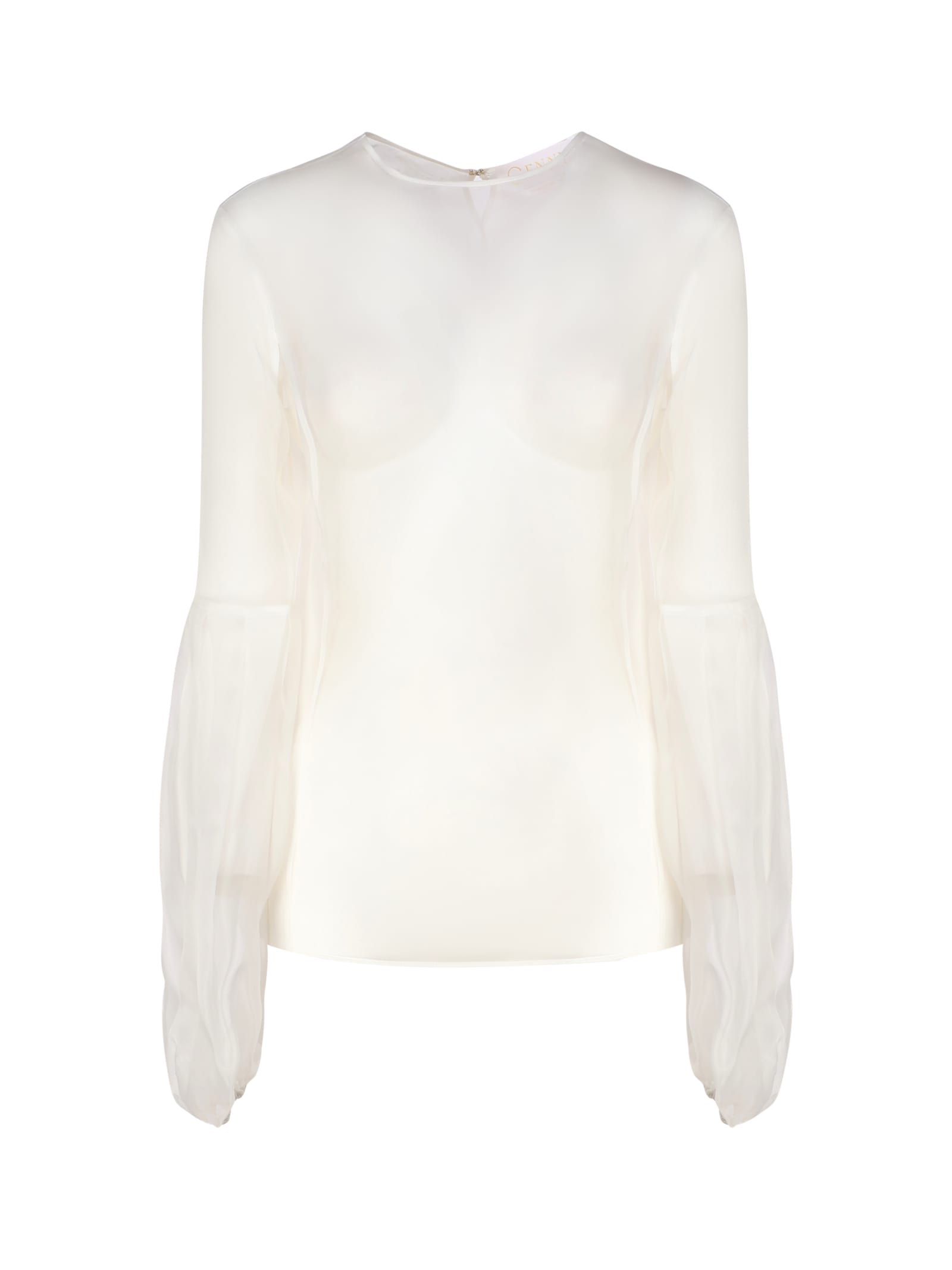 Shop Genny Transparent Top With Wide Sleeves In Beige