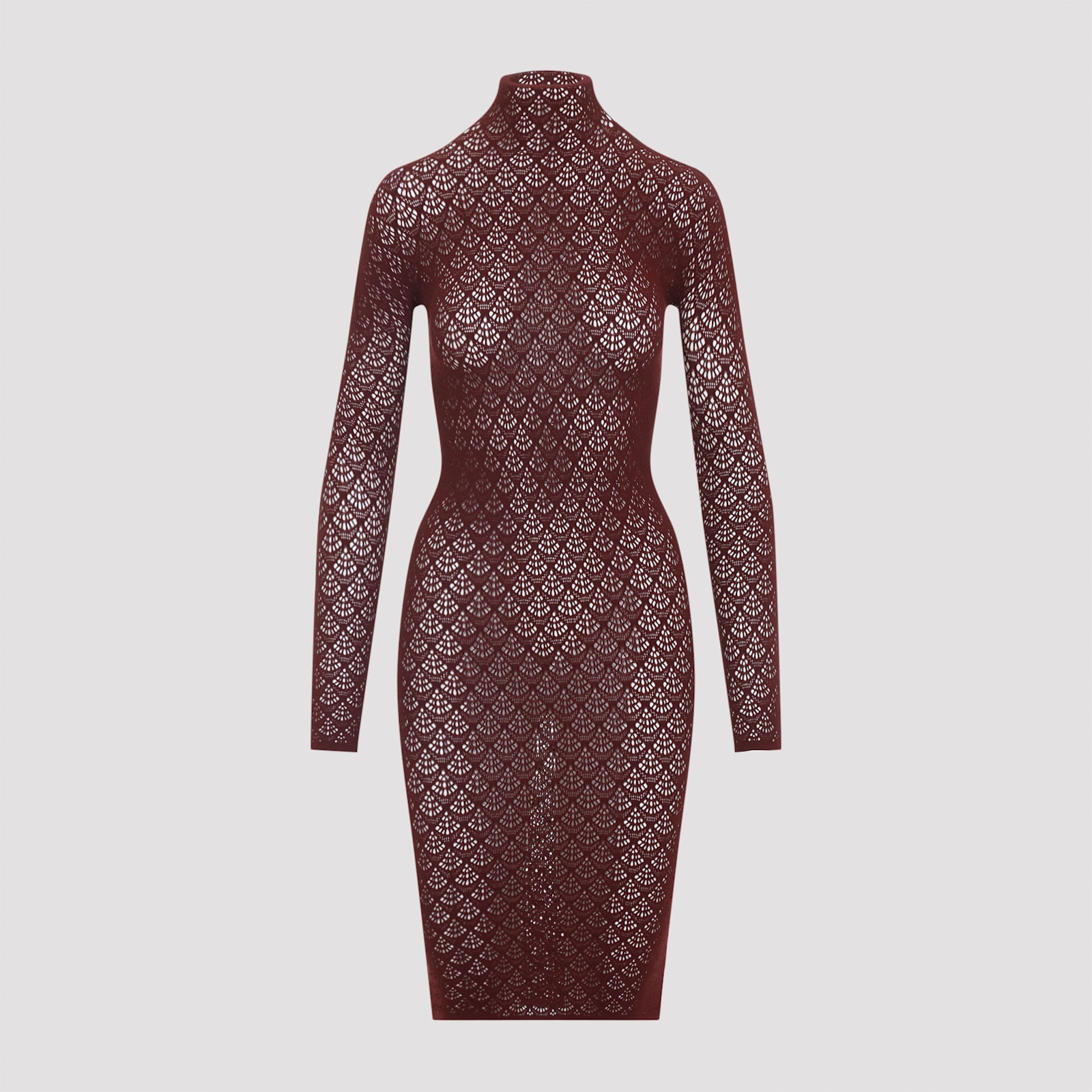 Wolford High-neck Lace Midi Dress With Scallop Detail And Fitted Silhouette In Gray
