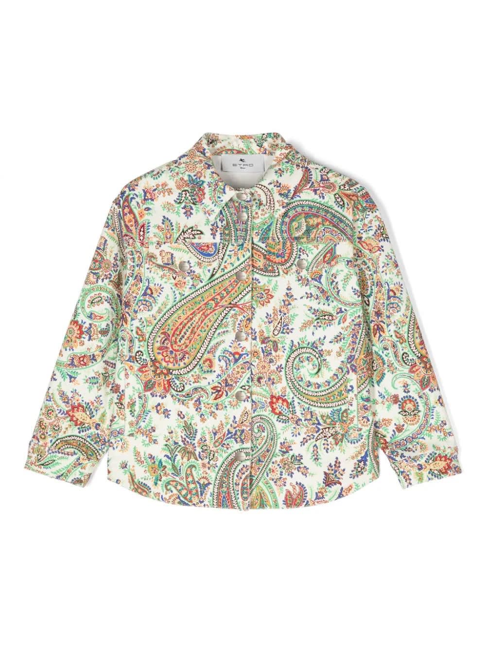Shop Etro Giacca Denim Con Stampa Paisley In Ivory/colourful