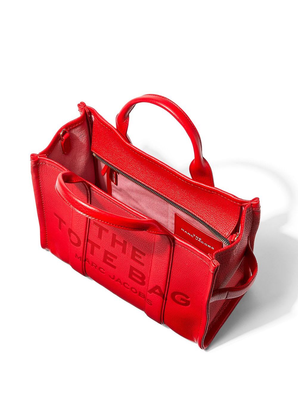 Shop Marc Jacobs The Tote Bag Medium Red Bag With Logo In Grained Leather Woman