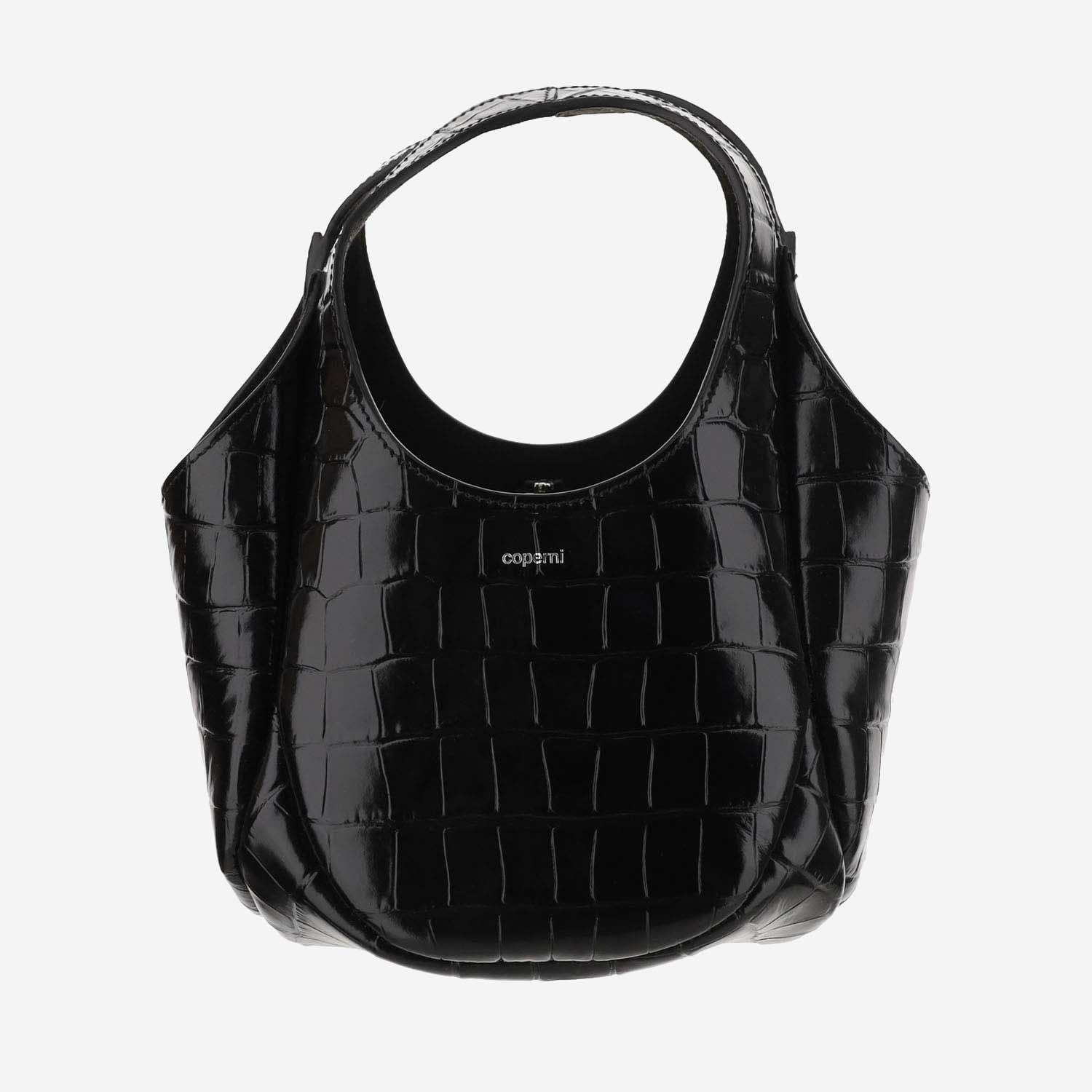 Shop Coperni B-buzz Mini Shoulder Bag With Crocodile Effect In Black