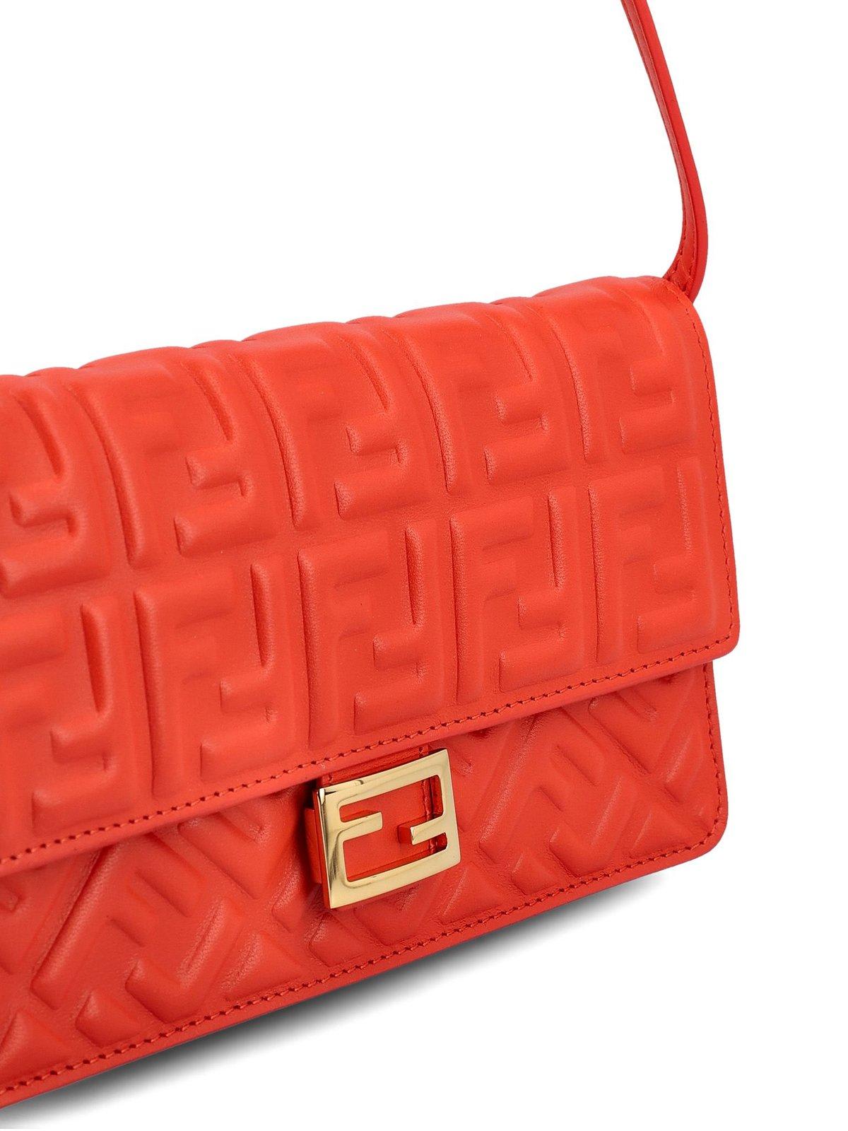 Shop Fendi Logo Embossed Shoulder Bag In Red