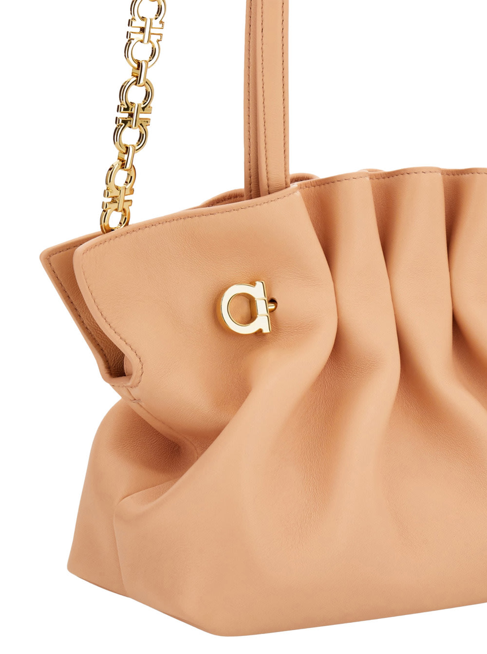 Shop Ferragamo Pink Crossbody Bag With Chain-link Handle And Gancini Plaque On The Front In Leather Woman