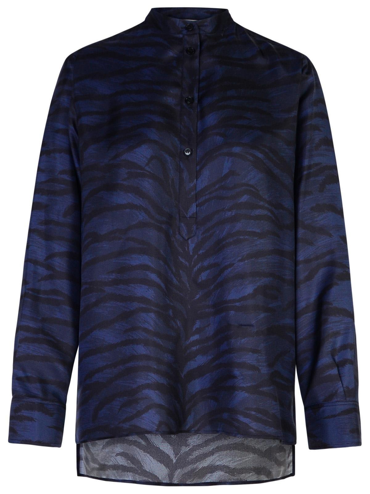 Shop Stella Mccartney Tiger Printed Stitch Detailed Shirt In Azzurro/fantasia