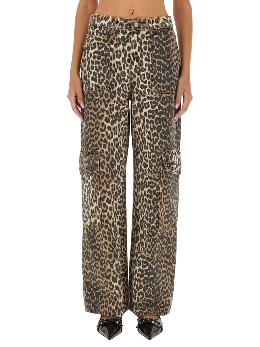 Shop Ganni Cargo Pants In Animalier