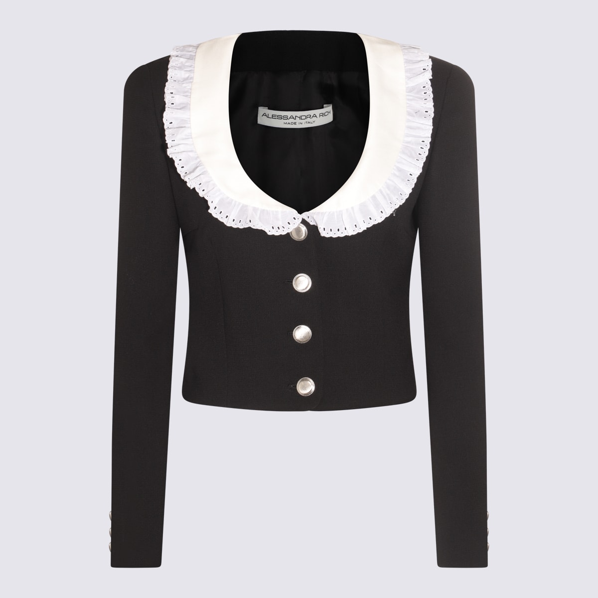 Shop Alessandra Rich Black And White Silk-wool Blend Casual Jacket