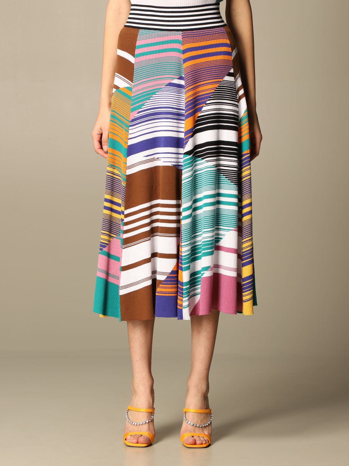 Missoni Skirt Missoni Wide Skirt In Striped Cotton And Wool