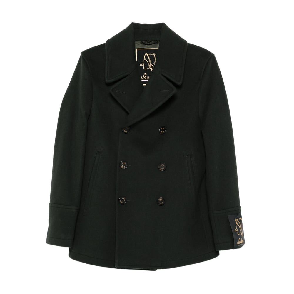Sealup Buttoned Double-breasted Peacoat In Black