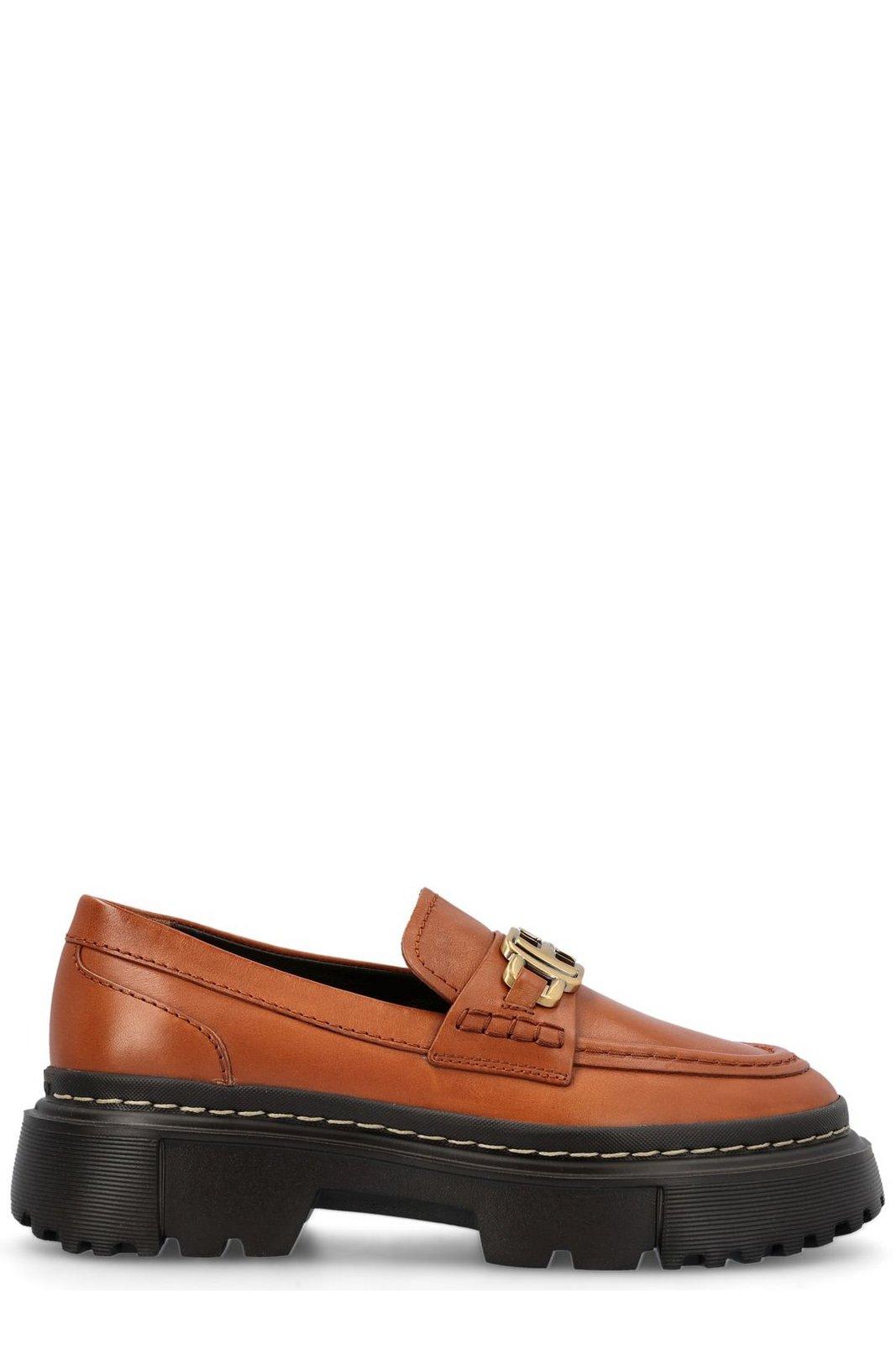 Shop Hogan H619 Slip-on Loafers  In Luggage
