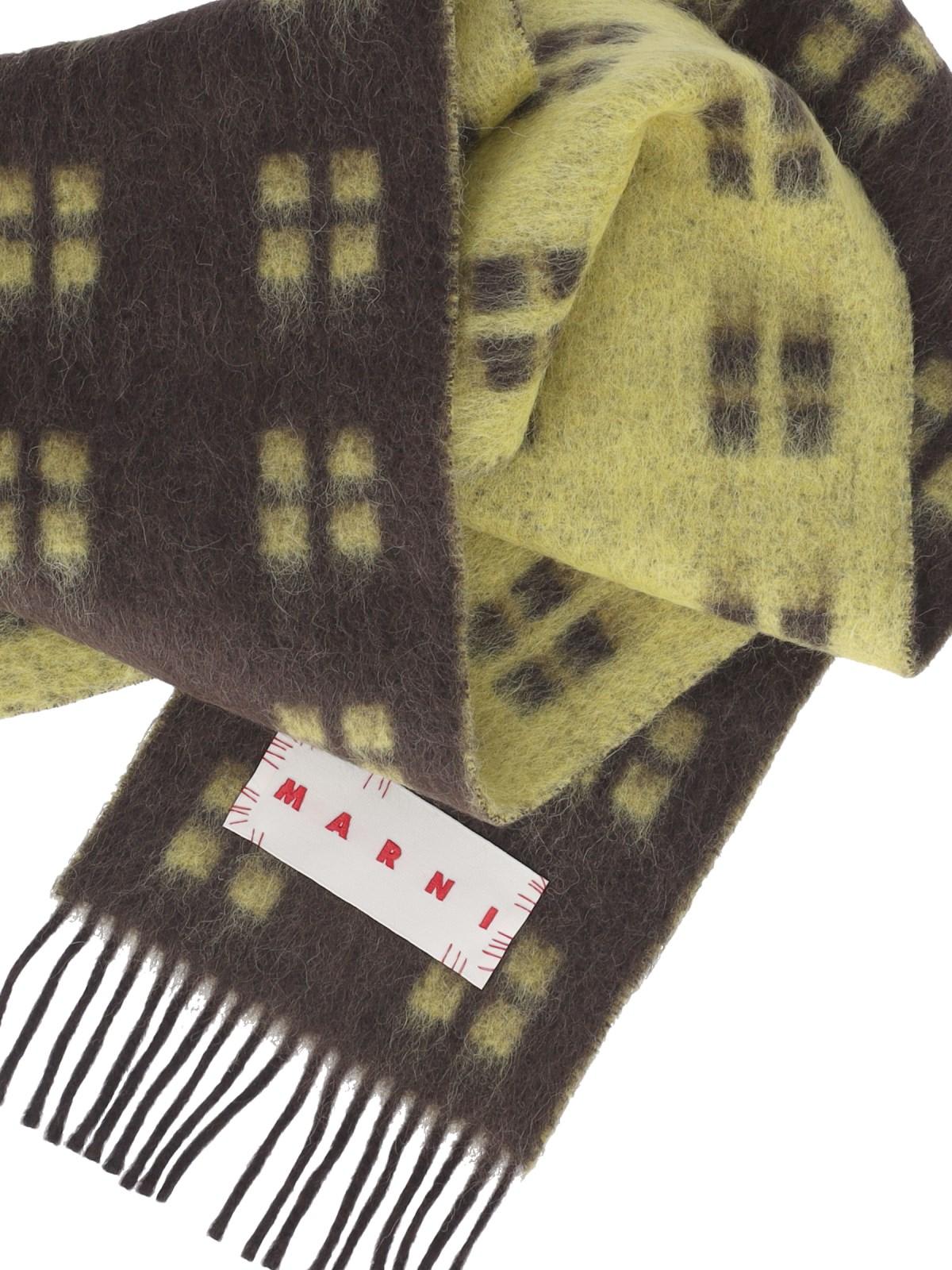 Shop Marni Reversible Logo Scarf In Brown/yellow