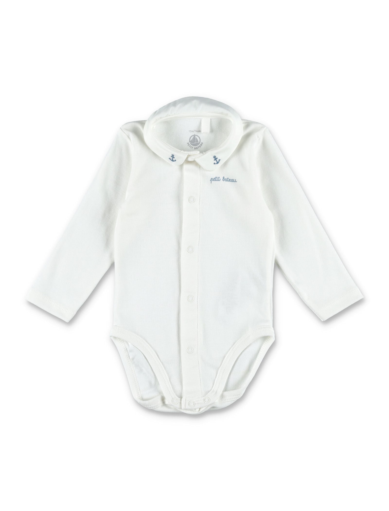 Petit Bateau Kid - Embroidered Collar Body In White