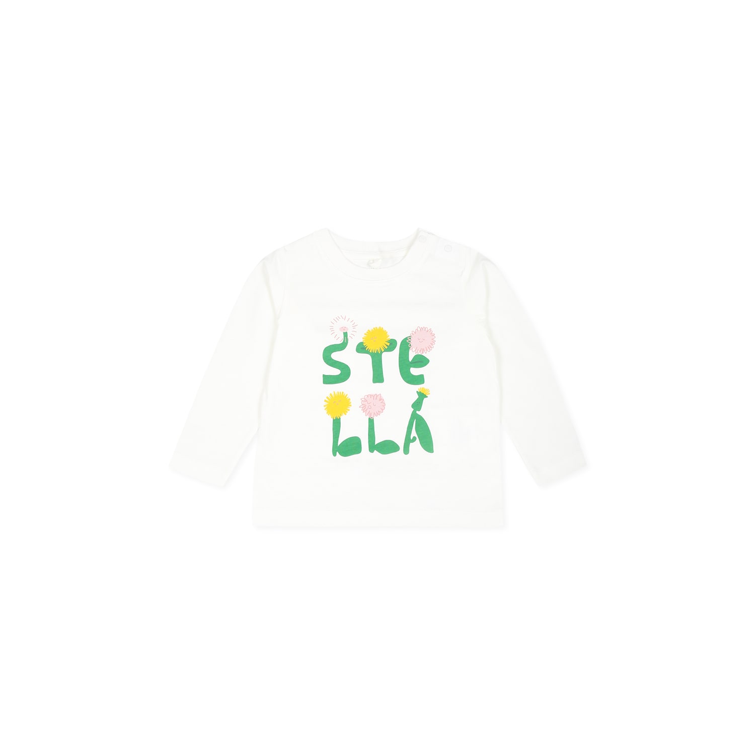 Shop Stella Mccartney White T-shirt For Baby Girl With Flowers And Logo