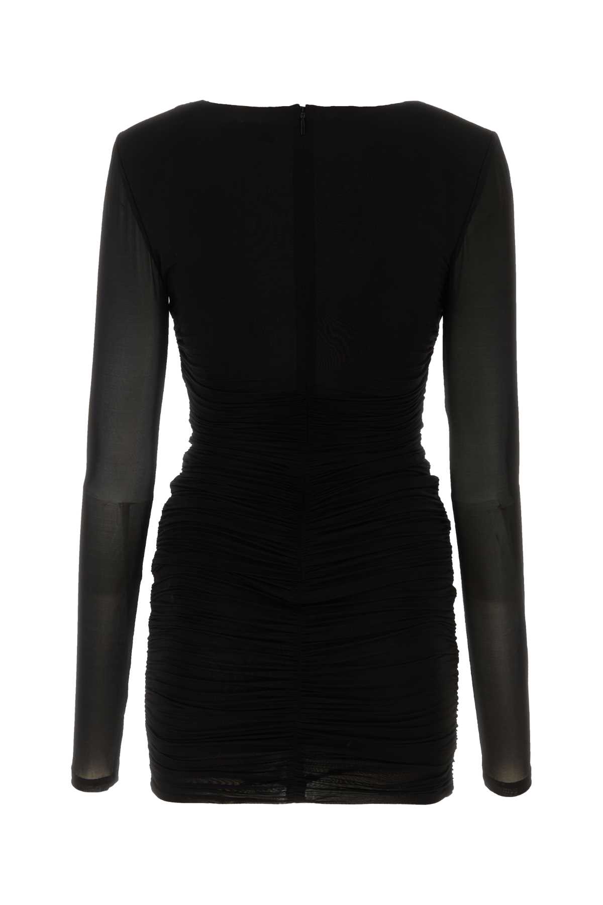 Shop Saint Laurent Black Stretch Cupro Mini Dress
