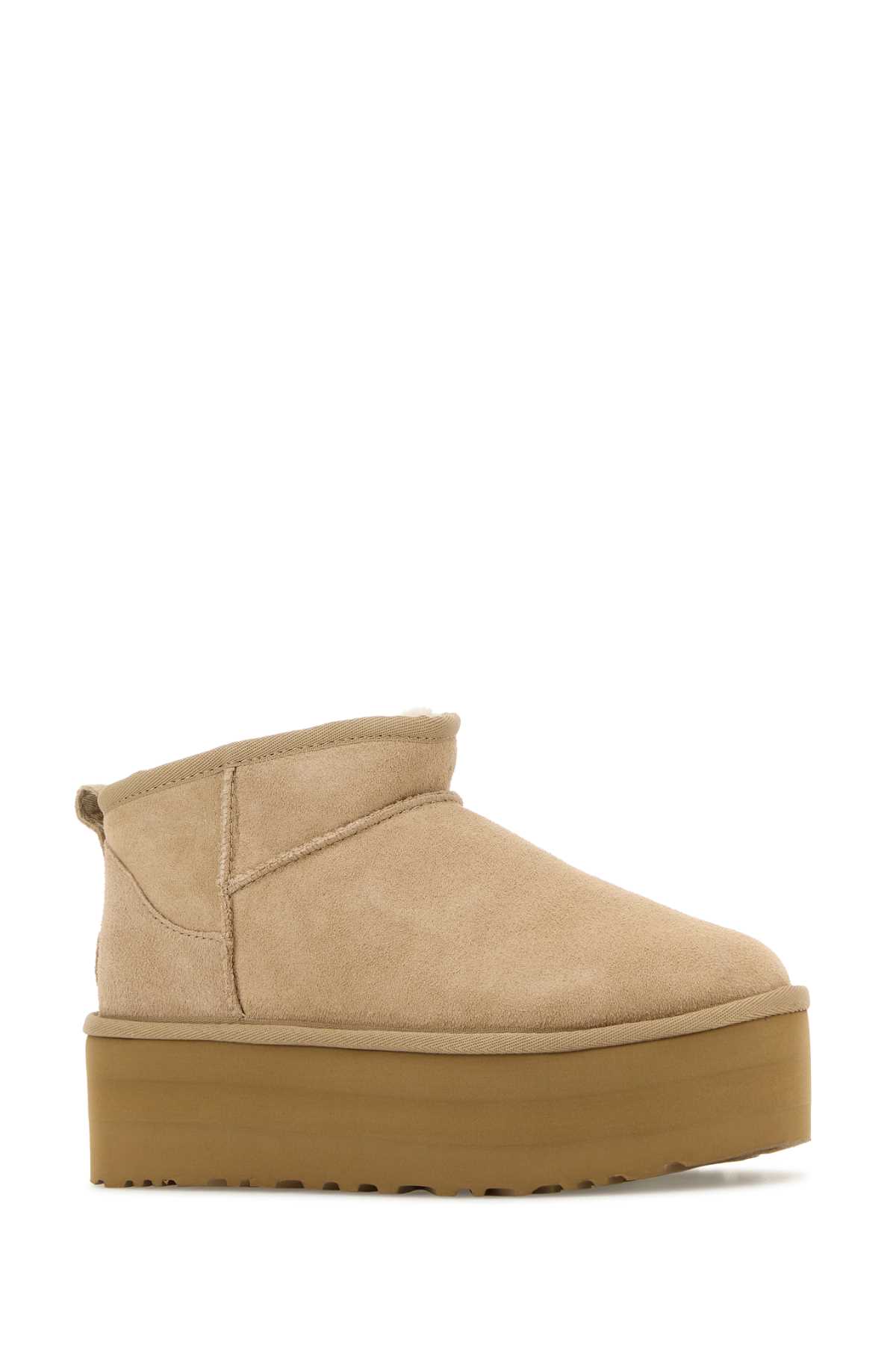 Ugg Sand Suede Classic Ultra Mini Platform Ankle Boots In Nude