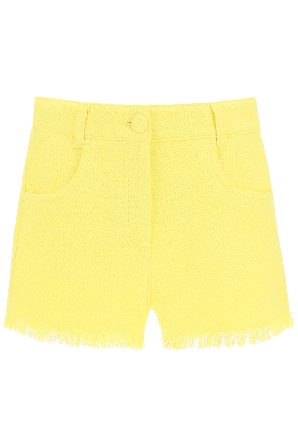 Msgm Yellow Tweed Solid Color Shorts In Yellow (yellow)
