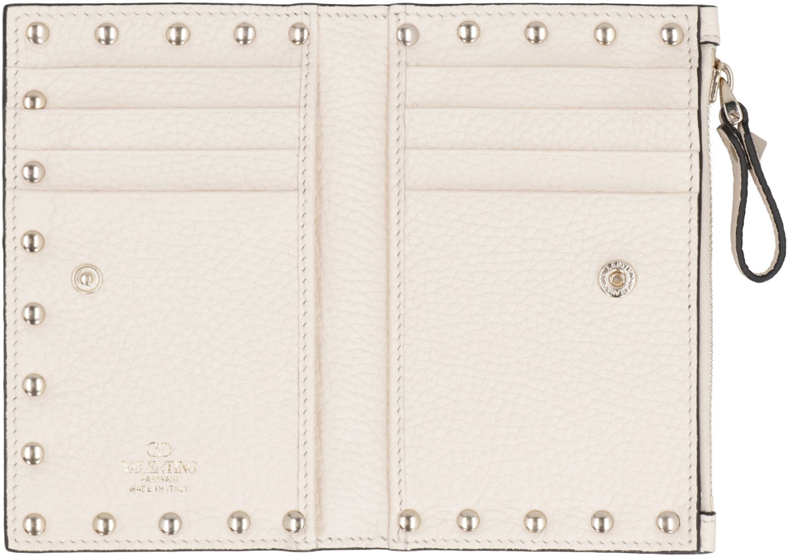 Shop Valentino Garavani - Rockstud Leather Card Holder In Panna