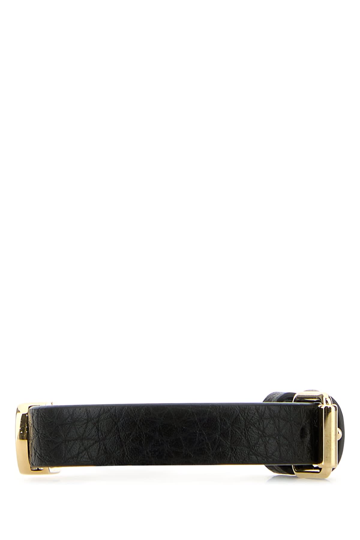 Valentino Black Leather Vlogo Bracelet In Nero