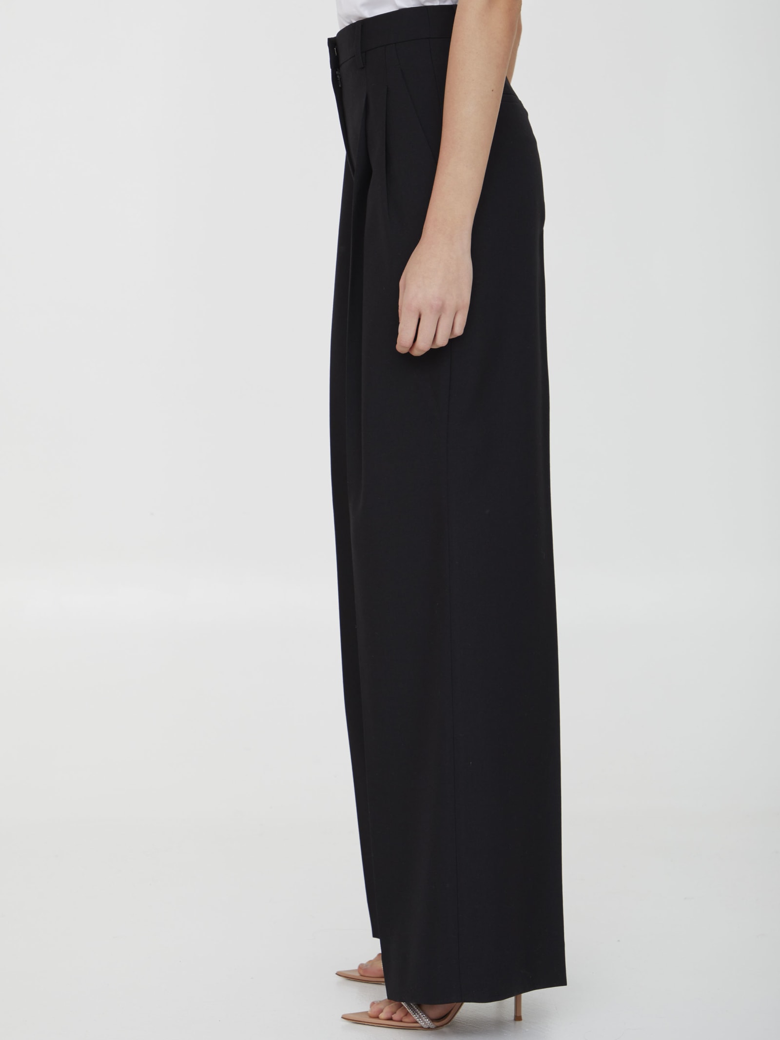 Shop Burberry Wide-leg Wool Trousers In Black