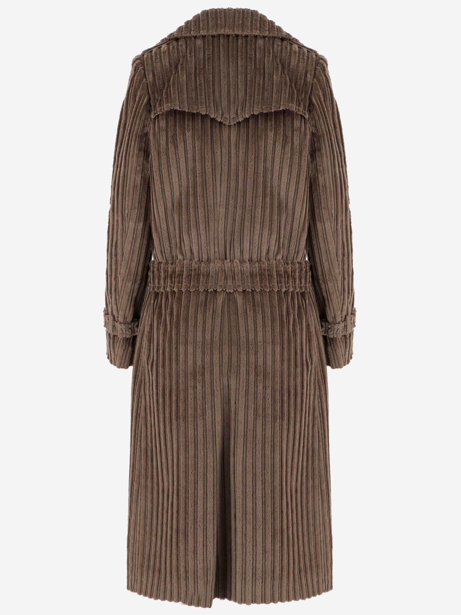 Tagliatore Ribbed Velvet Coat With Belt In Brown