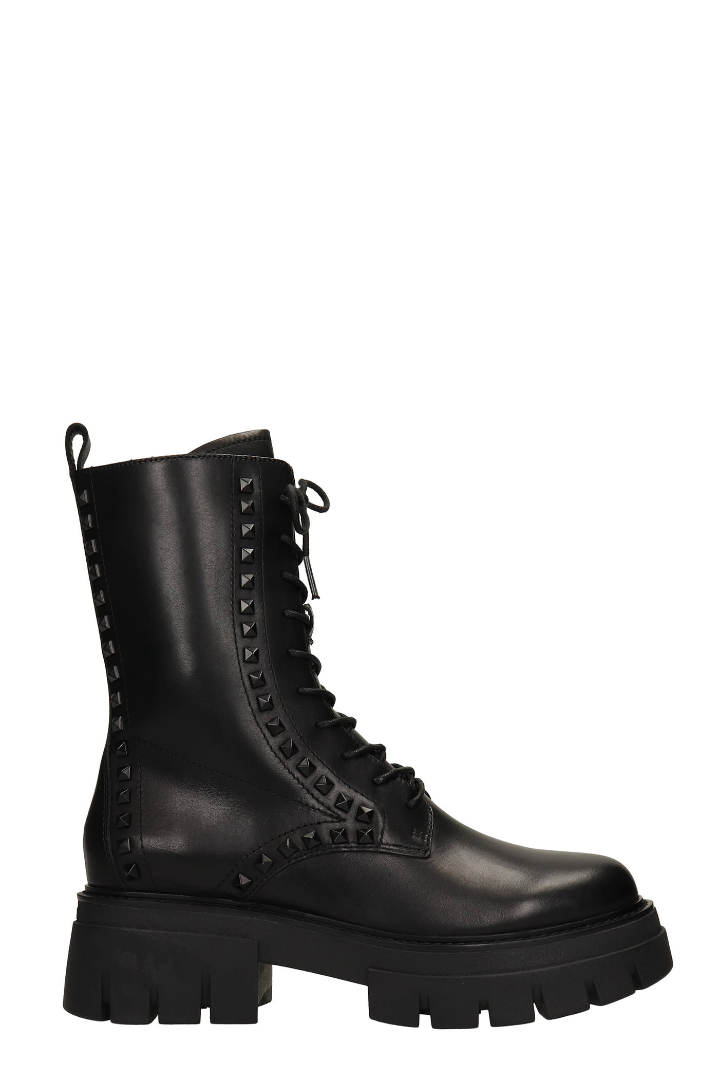 Ash Liamstuds Combat Boots In Black Leather