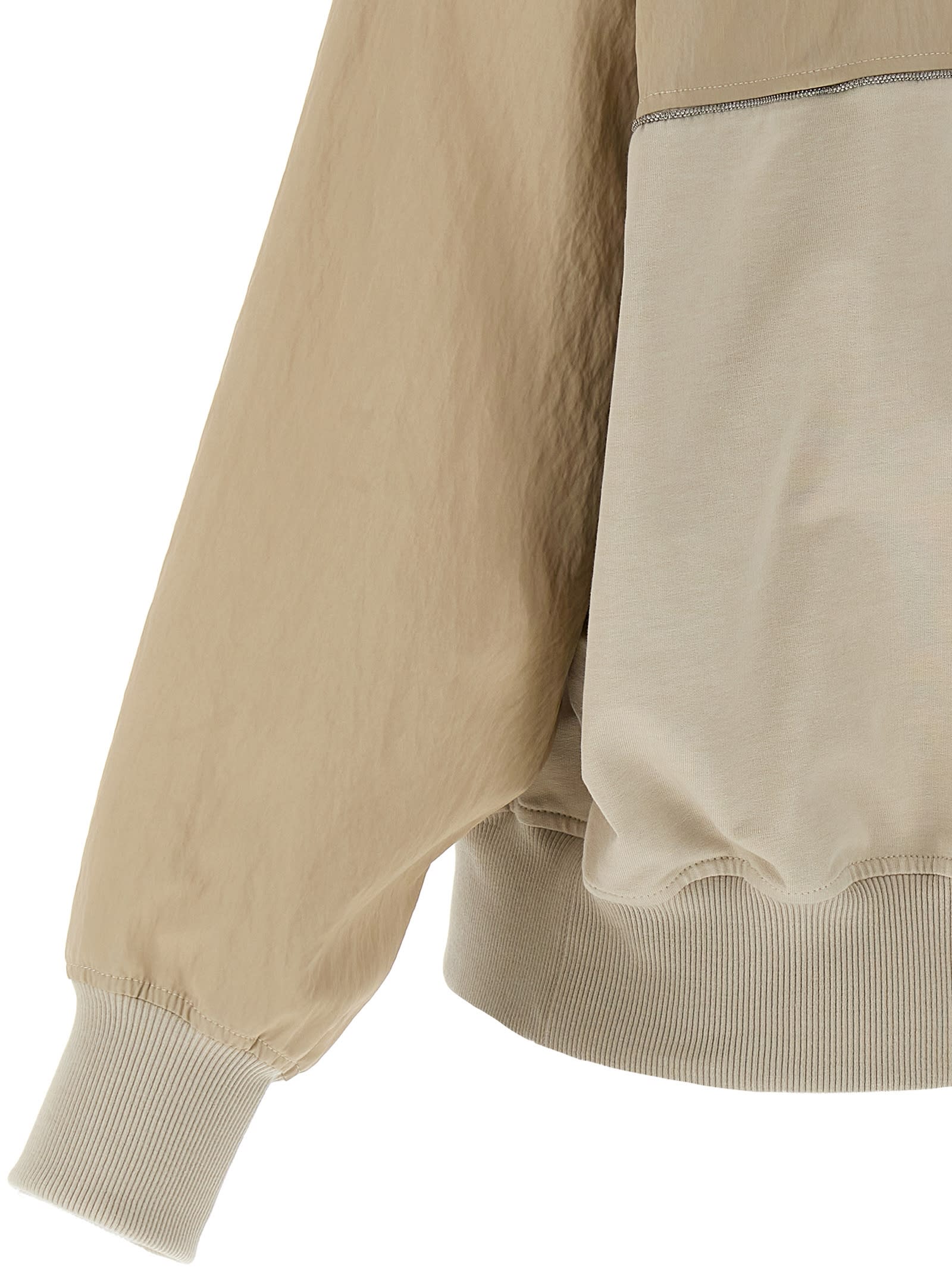 Brunello Cucinelli Panelled Sweatshirt With Ribbed Cuffs And Hem In Beige