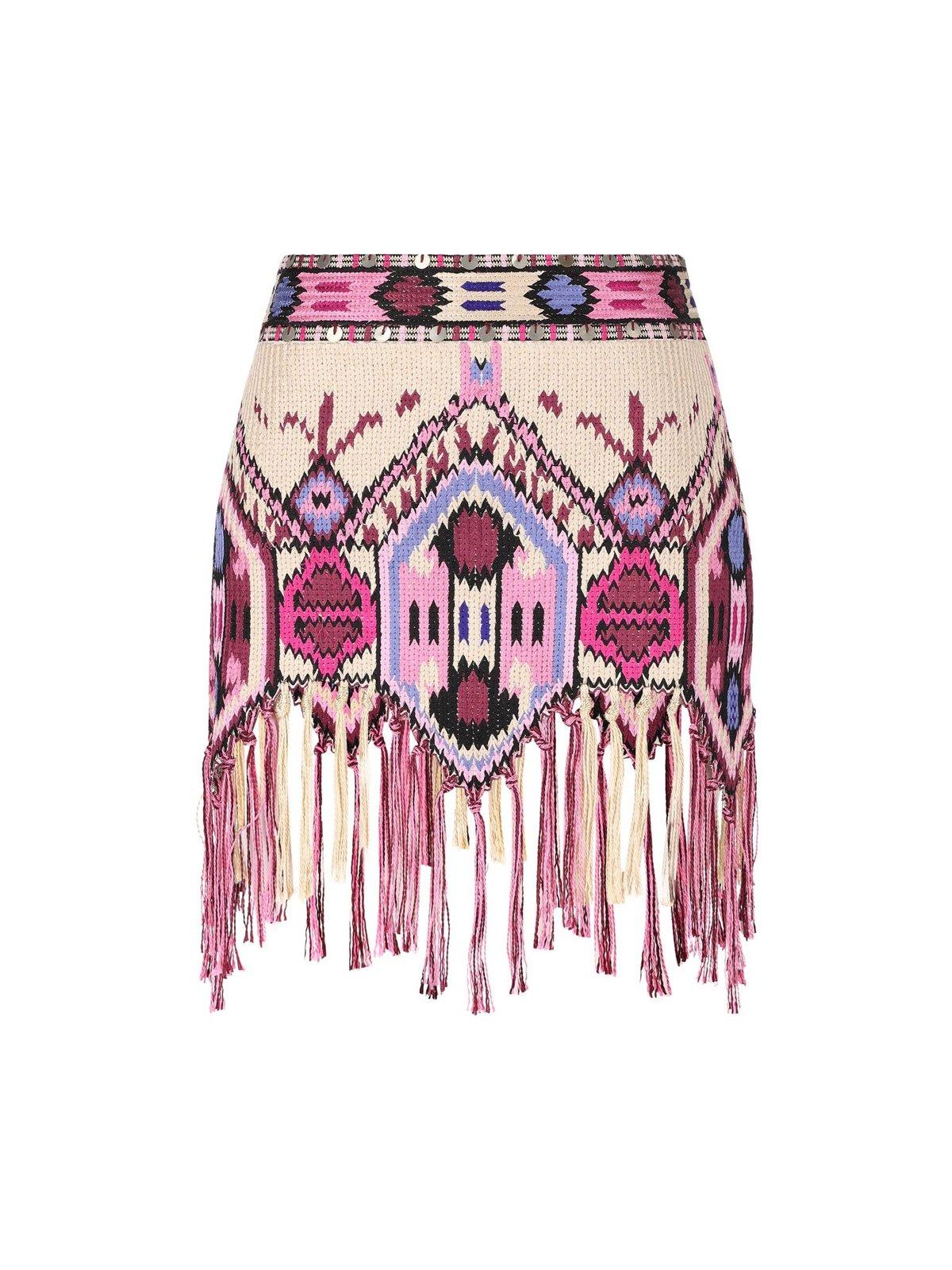 ISABEL MARANT YOLANA FRINGED EMBROIDERED MINI SKIRT