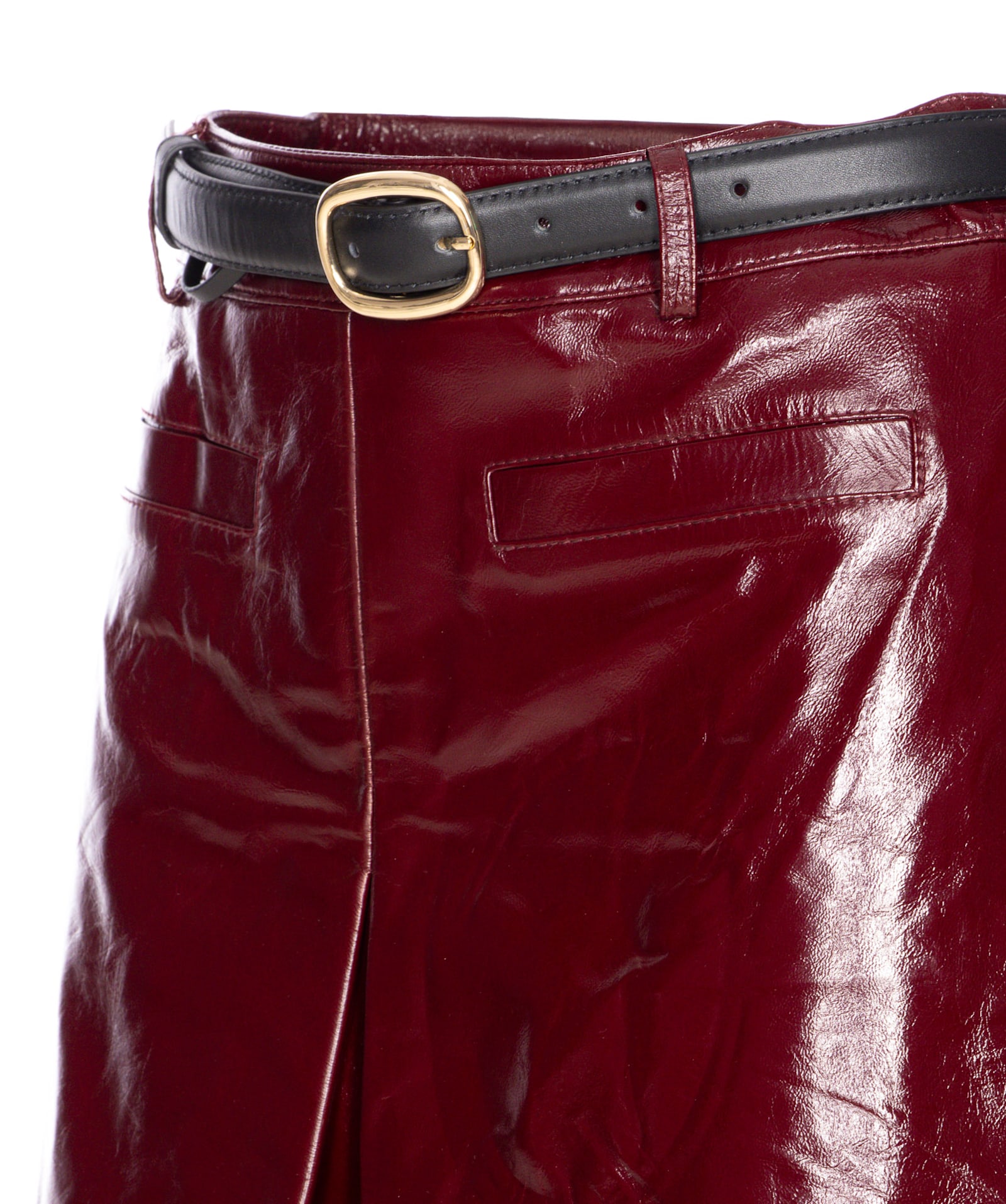 Self-portrait Belted Patent Leather Miniskirt