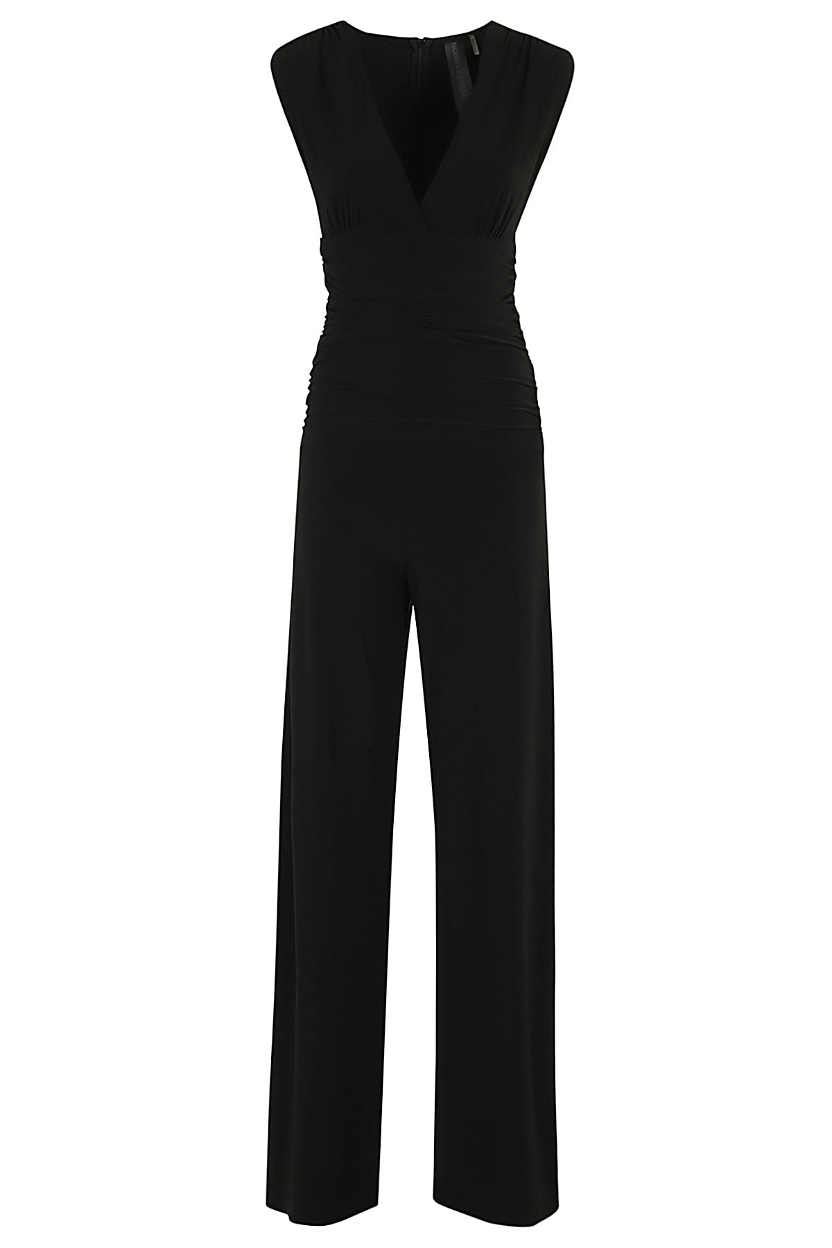 Shop Norma Kamali Sleeveless V Neck Shirred Waist Jumpsuit In Black