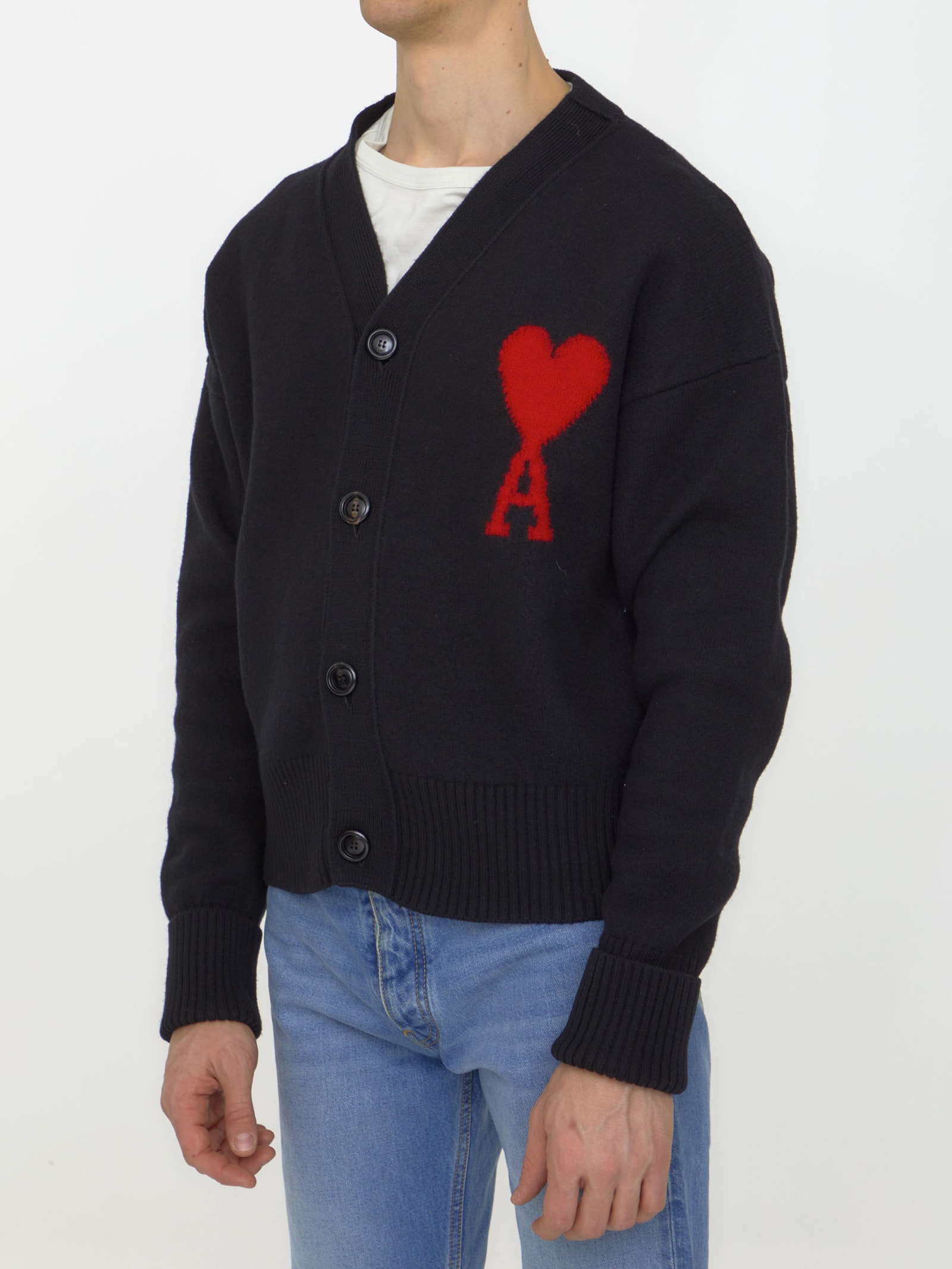 Shop Ami Alexandre Mattiussi Ami De Coeur Cardigan In Black