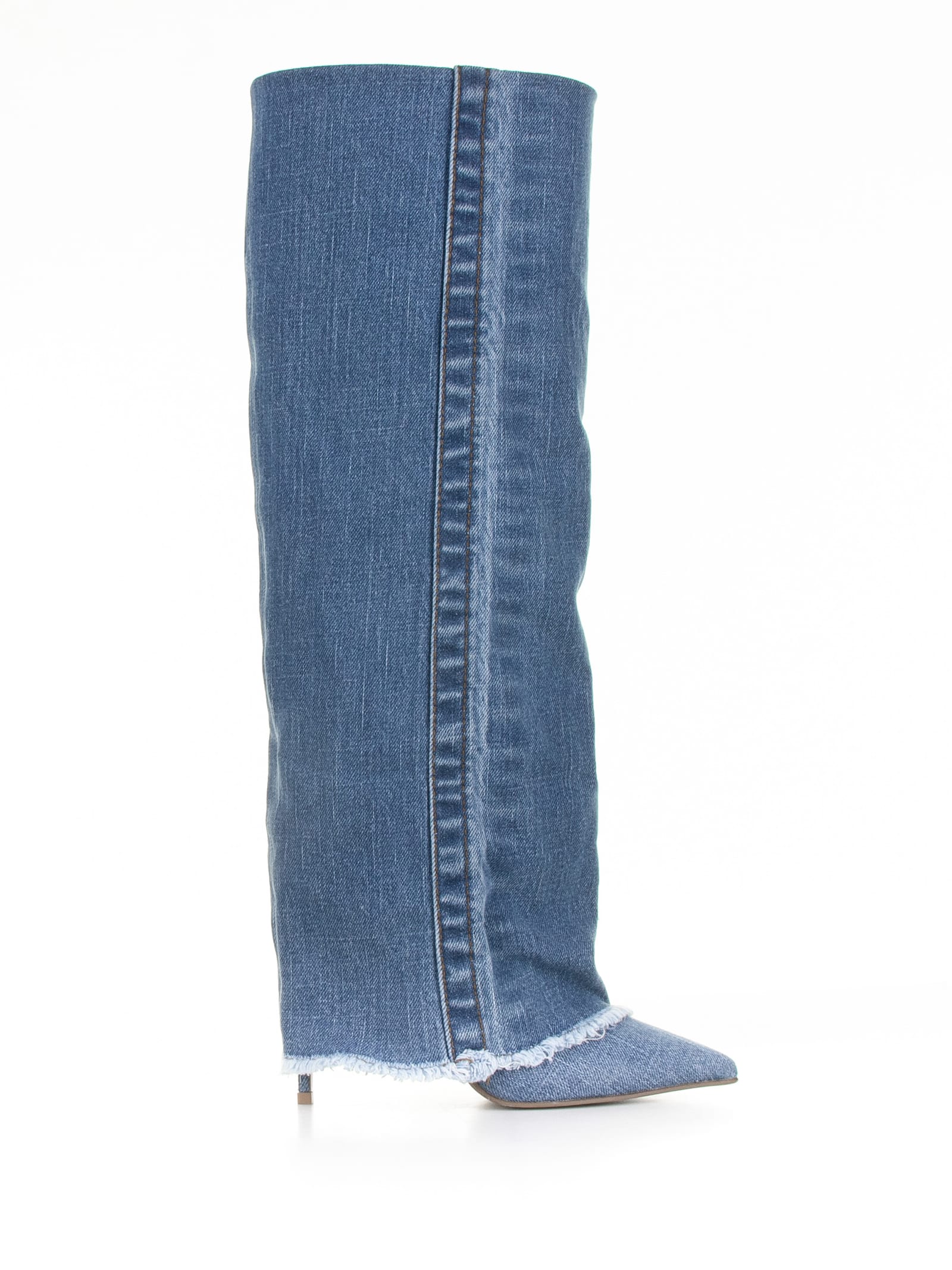 Le Silla Andy Boot With Cuff In Blue Denim In Jeans