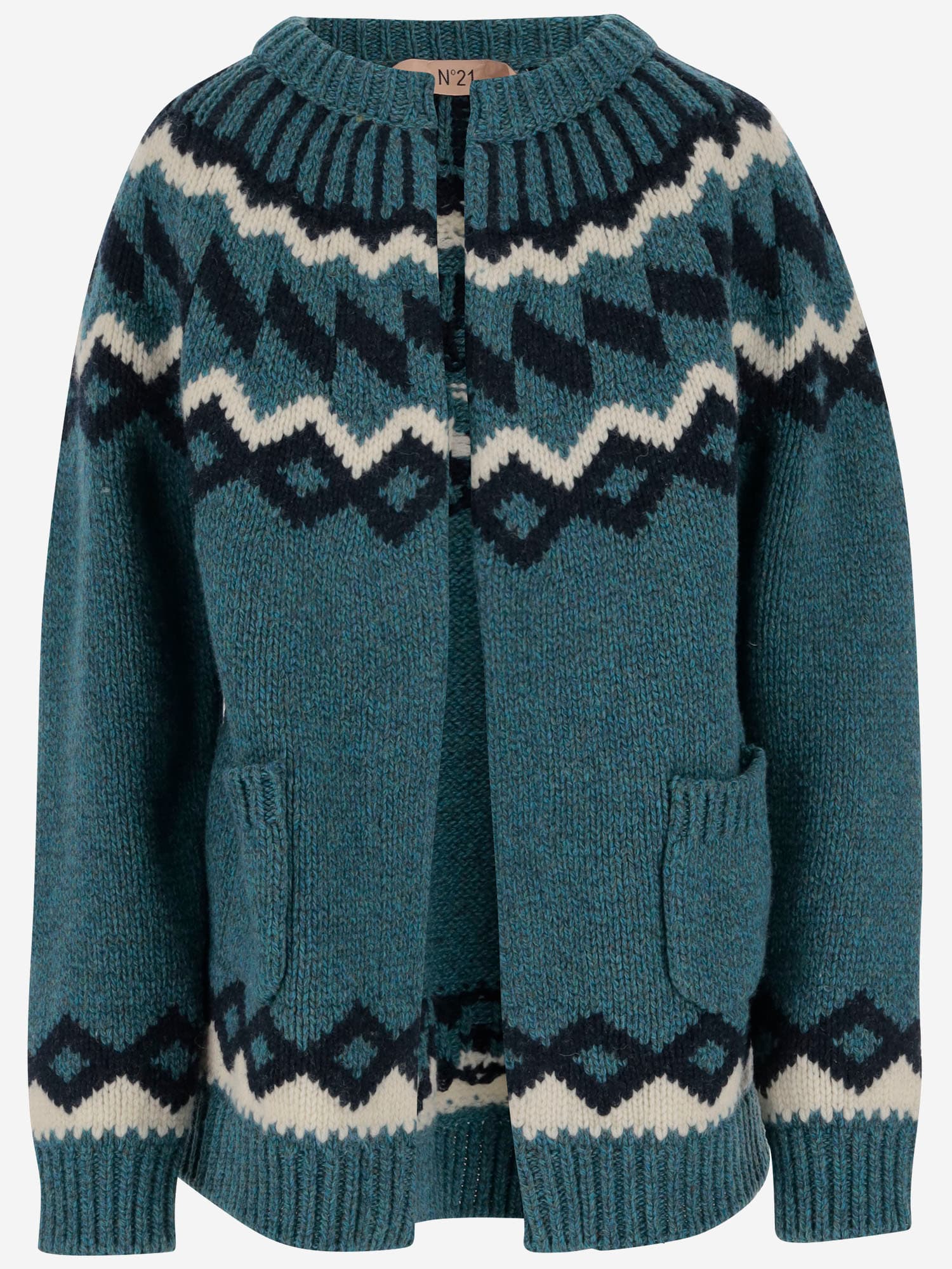 N°21 FAIR ISLE WOOL CARDIGAN WITH GEOMETRIC PATTERN 