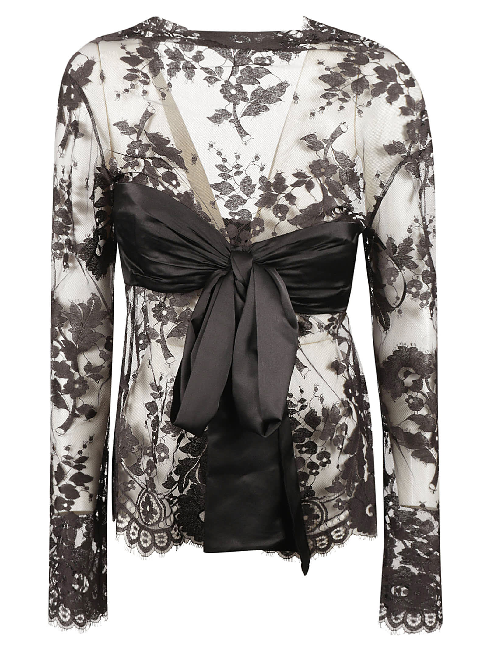 Shop Zimmermann Bow Detail Long-sleeved Lace Top In Black