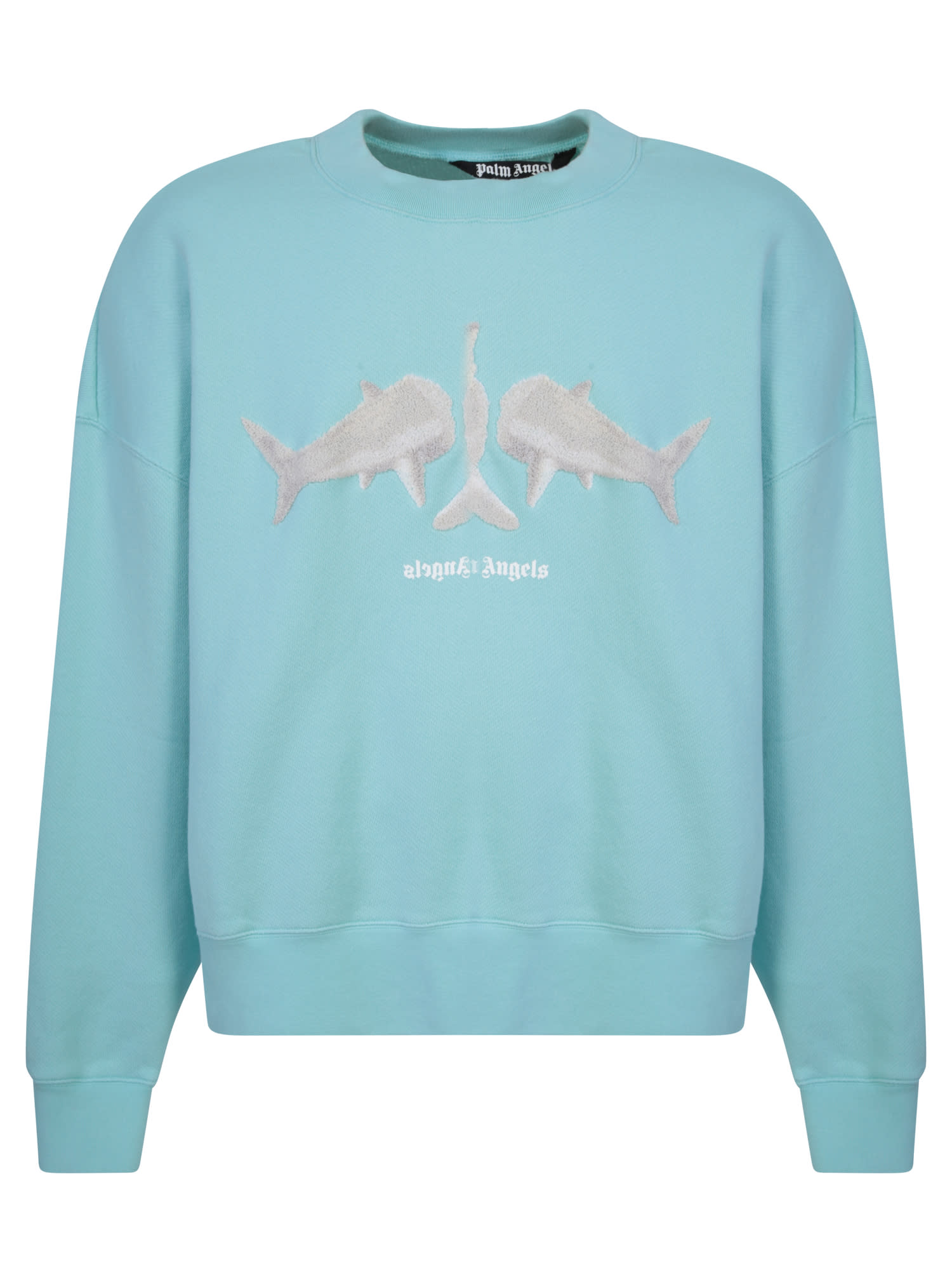 Shop Palm Angels Broken Shark Light Blue Sweatshirt