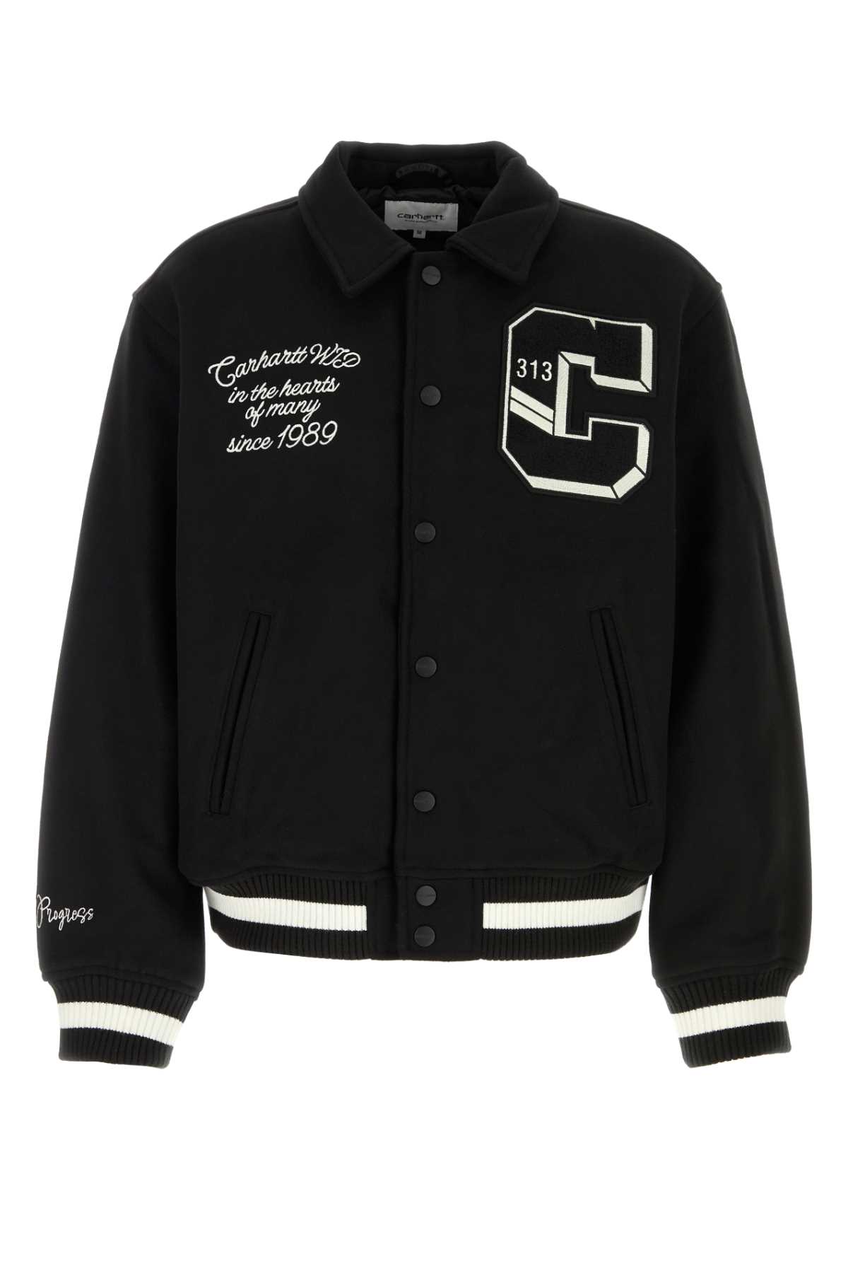 Carhartt Mens Black World Class Varsity Relaxed-fit Woven Jacket In Black