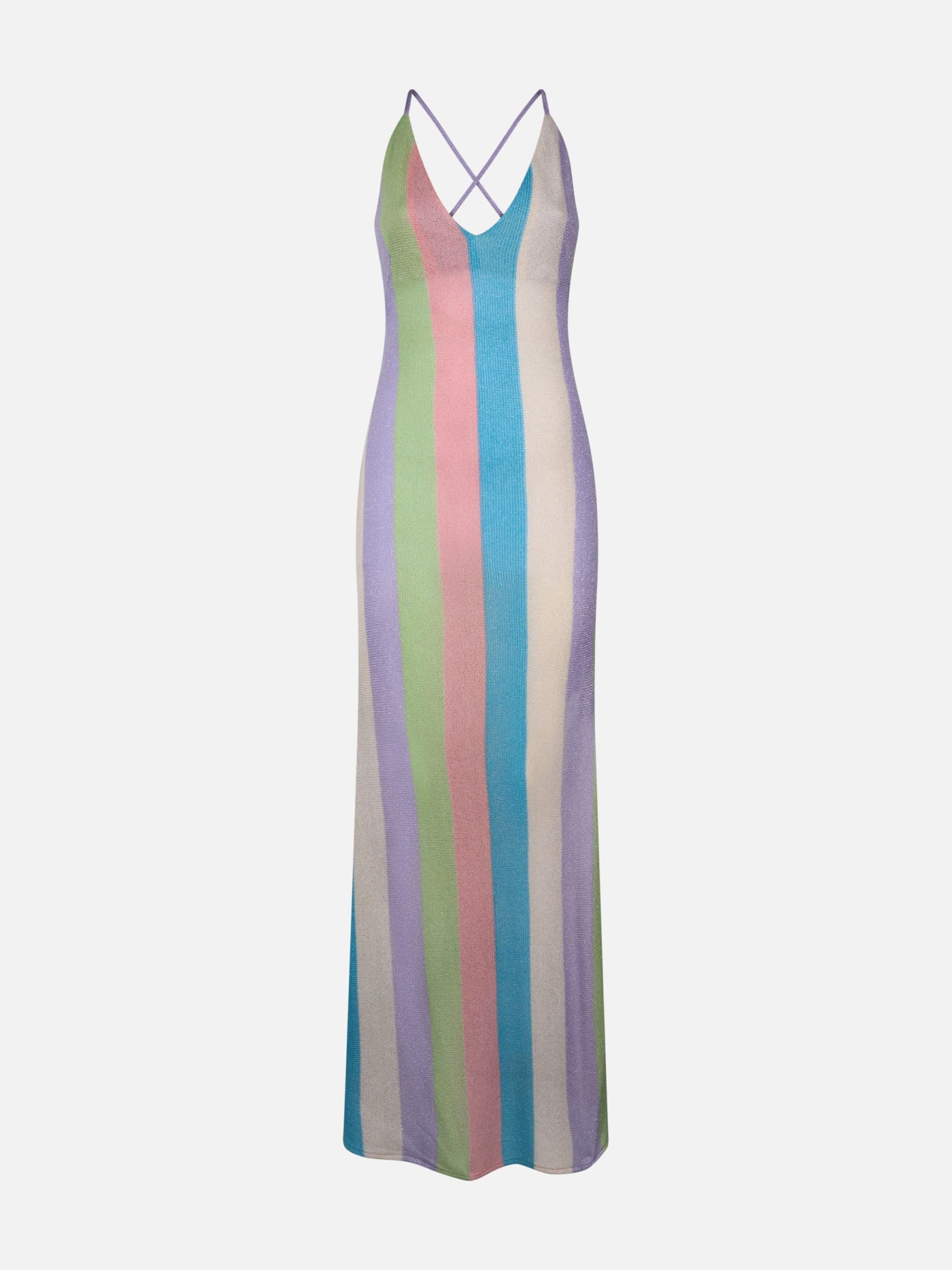 Shop Mc2 Saint Barth Woman Raschel Knit Striped Slip Dress Eydis In Pink