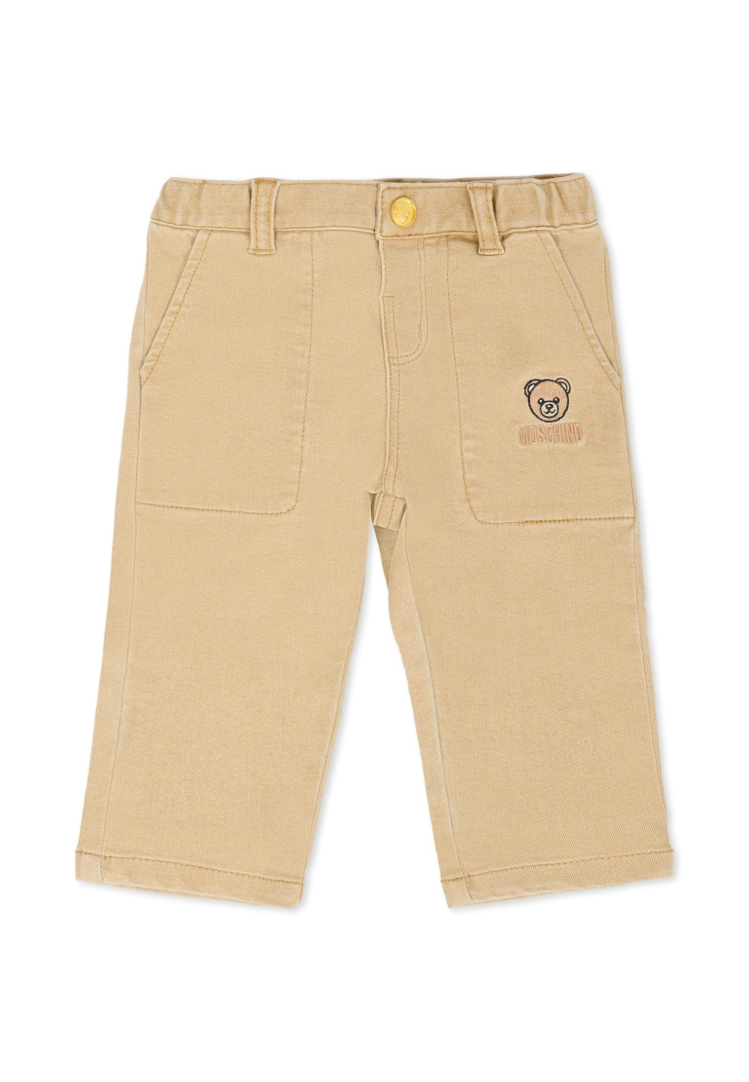 Moschino Beige Trousers For Baby Boy With Teddy Bear In Neutral