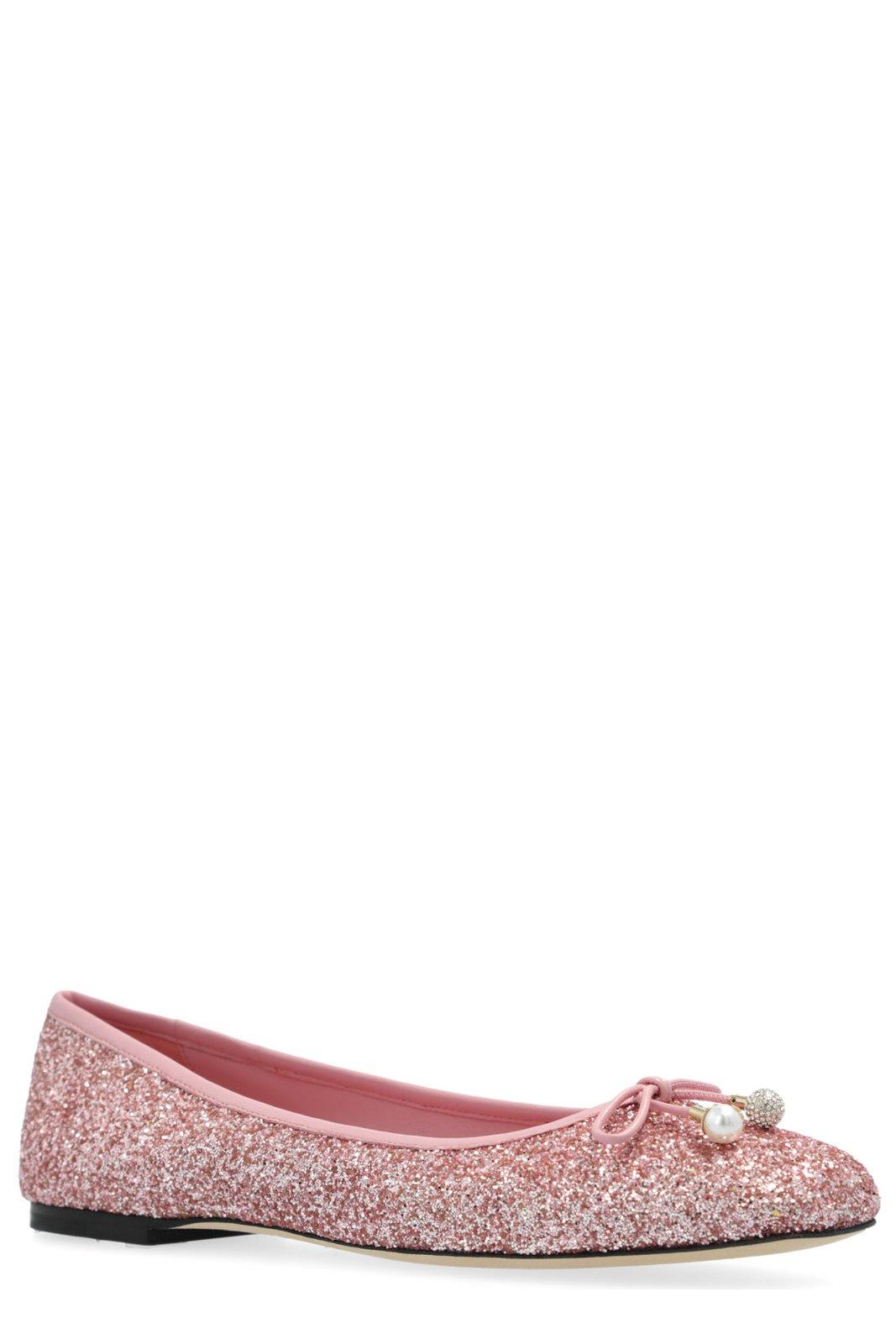 Shop Jimmy Choo Elme Bow Detailed Ballet Flats In Pink