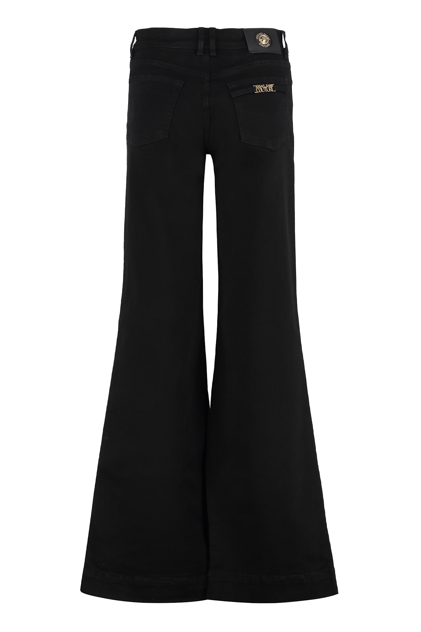 Versace Jeans Couture Wide-leg Denim Trousers Featuring Pockets In Black
