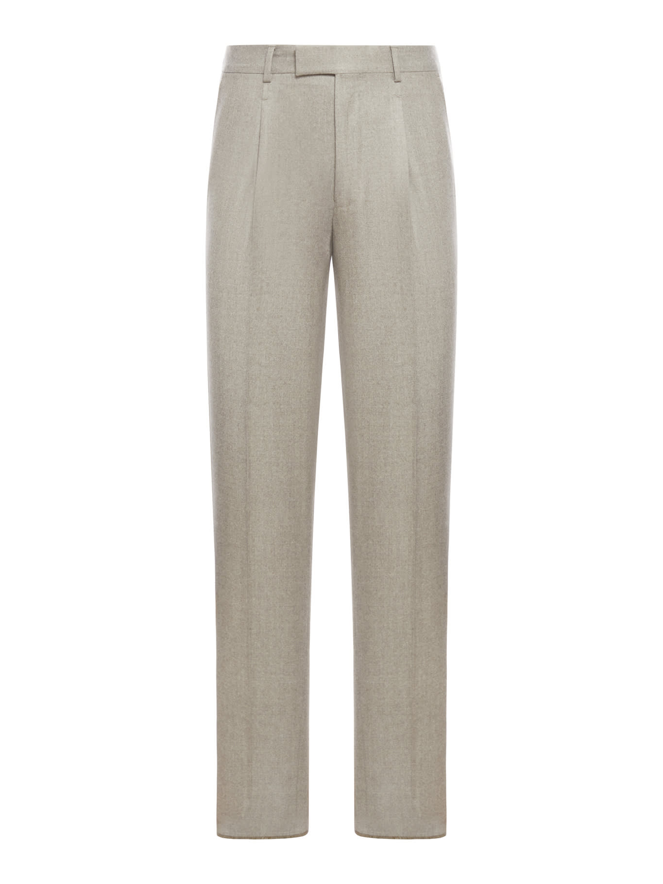 Shop Zegna Pure Wool One Pleat Pants, 270 Gr, Regular Fit, 18,5 In R Light Taupe