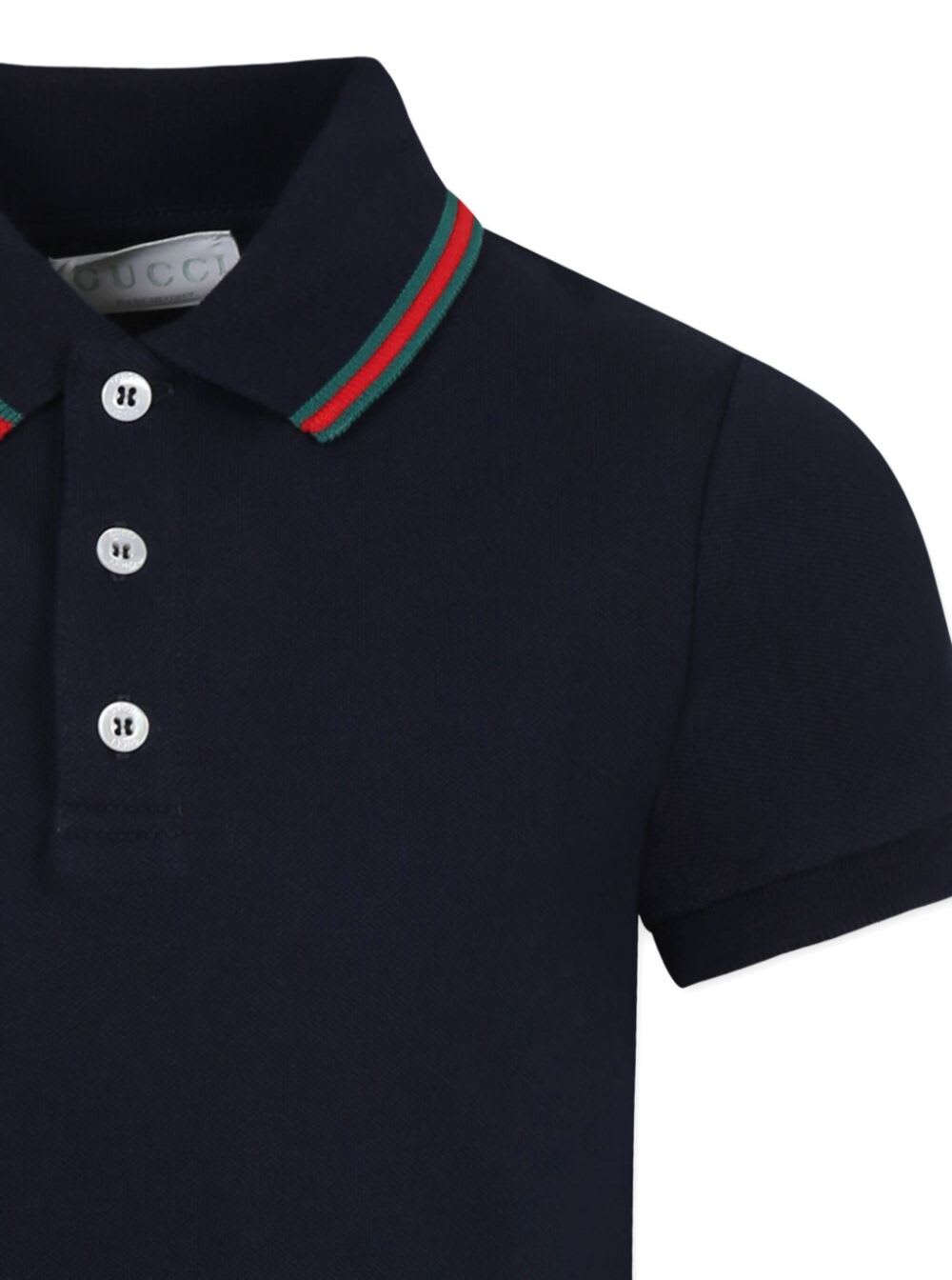 Gucci Blue Polo Shier With Classic Collar With Web Motif In Cotton Boy In Black