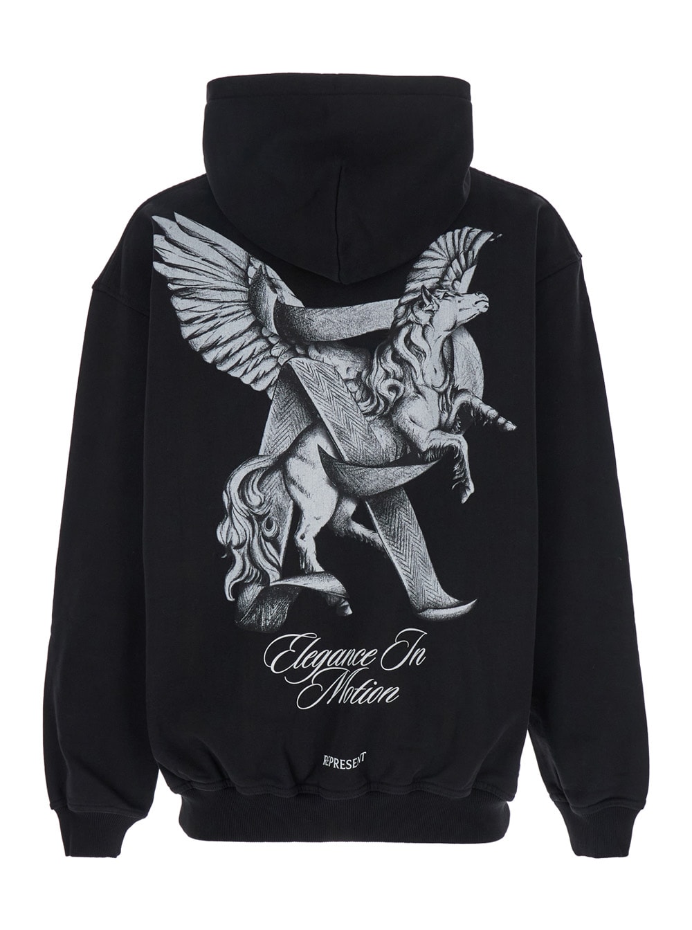 Shop Represent Elegance Unicorn Black Hoodie With Logo Print On The Front And Maxi Print On The Rear In Cotton Man