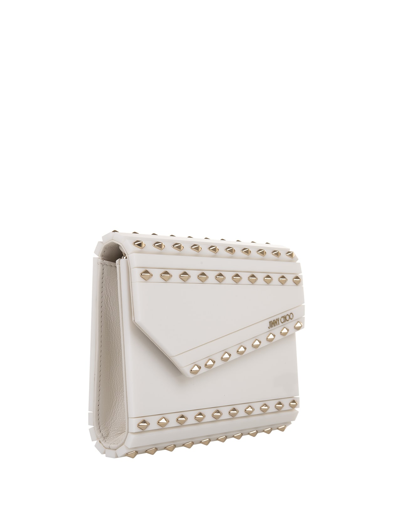 Shop Jimmy Choo Milk Candy Clutch Bag With Golden Studs In White