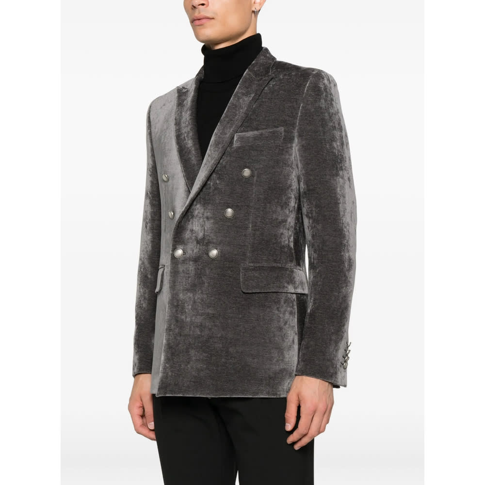 Reveres 1949 Double-breasted Velvet Jacket In Gray