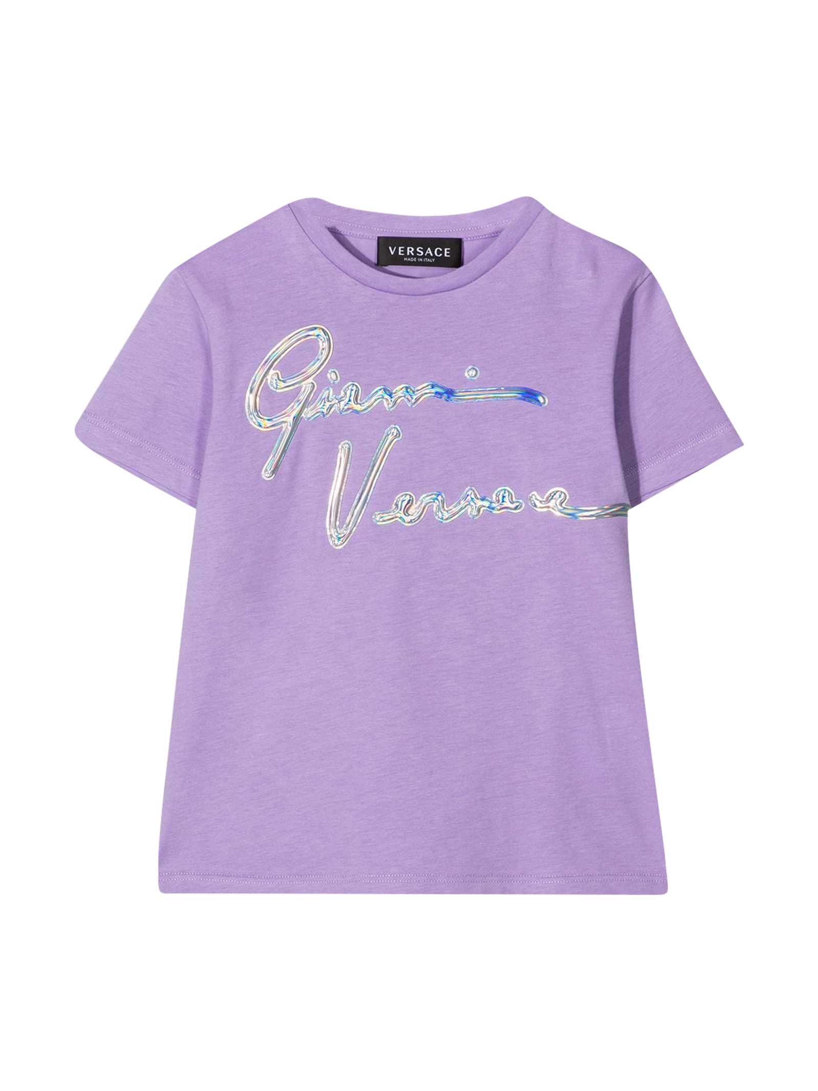 Versace Purple T-shirt With Frontal Silver Print Young
