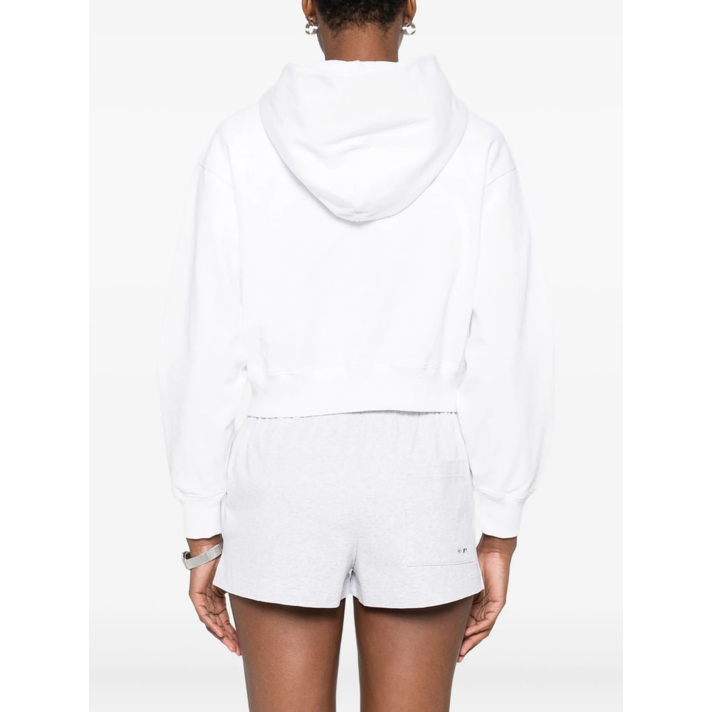 Sporty & Rich Homerun Cropped Zip Hoodie In White