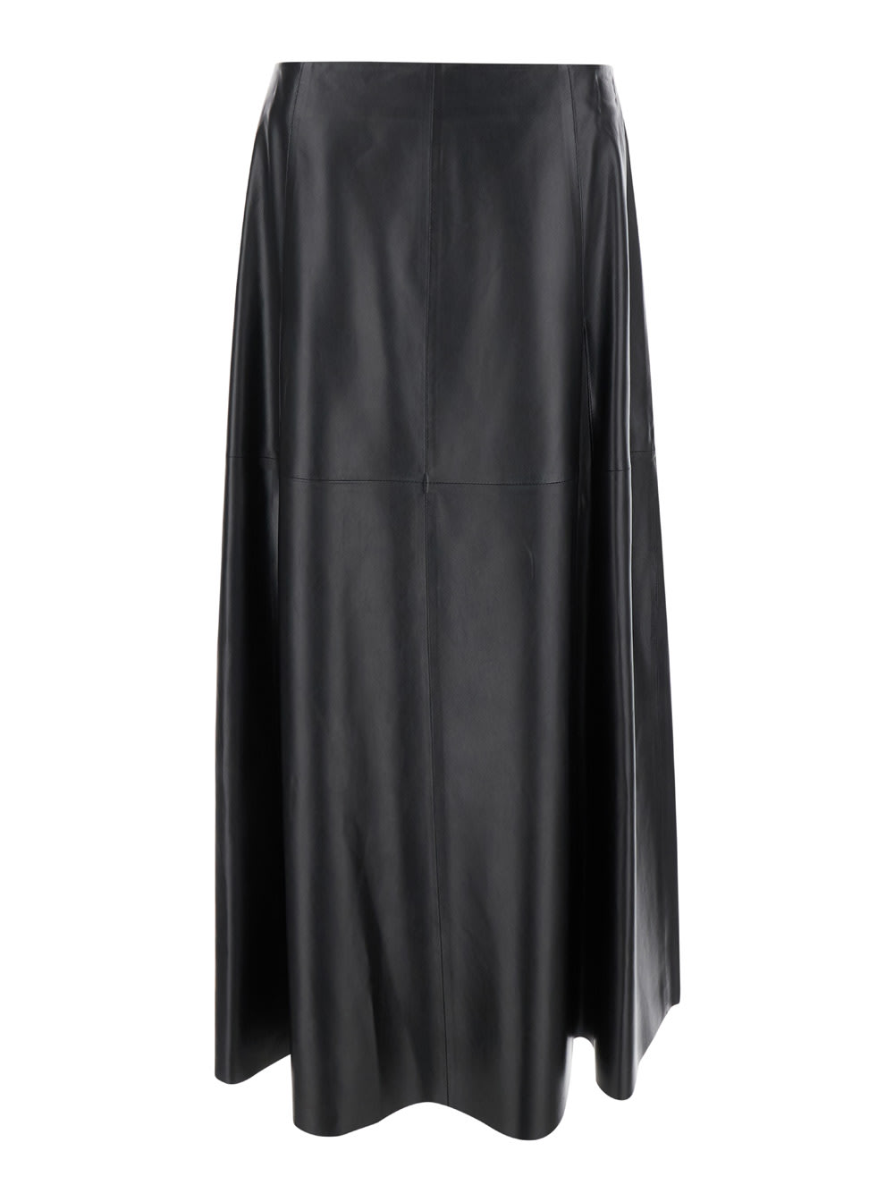Black Relaxed Skirt With Zip Closure In Leather Woman