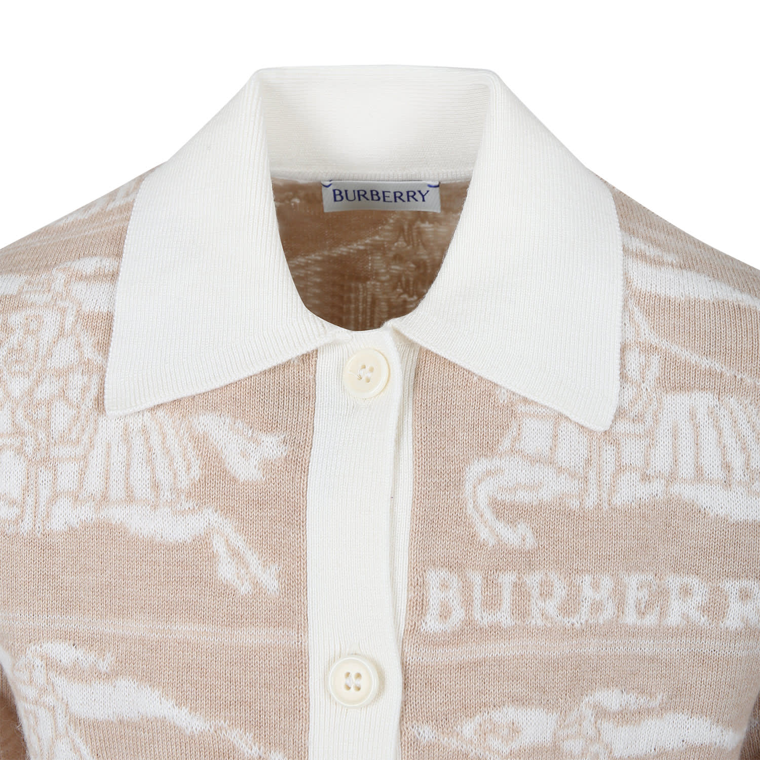 Shop Burberry Ivory Cardigan For Girl With Iconic All-over Logo