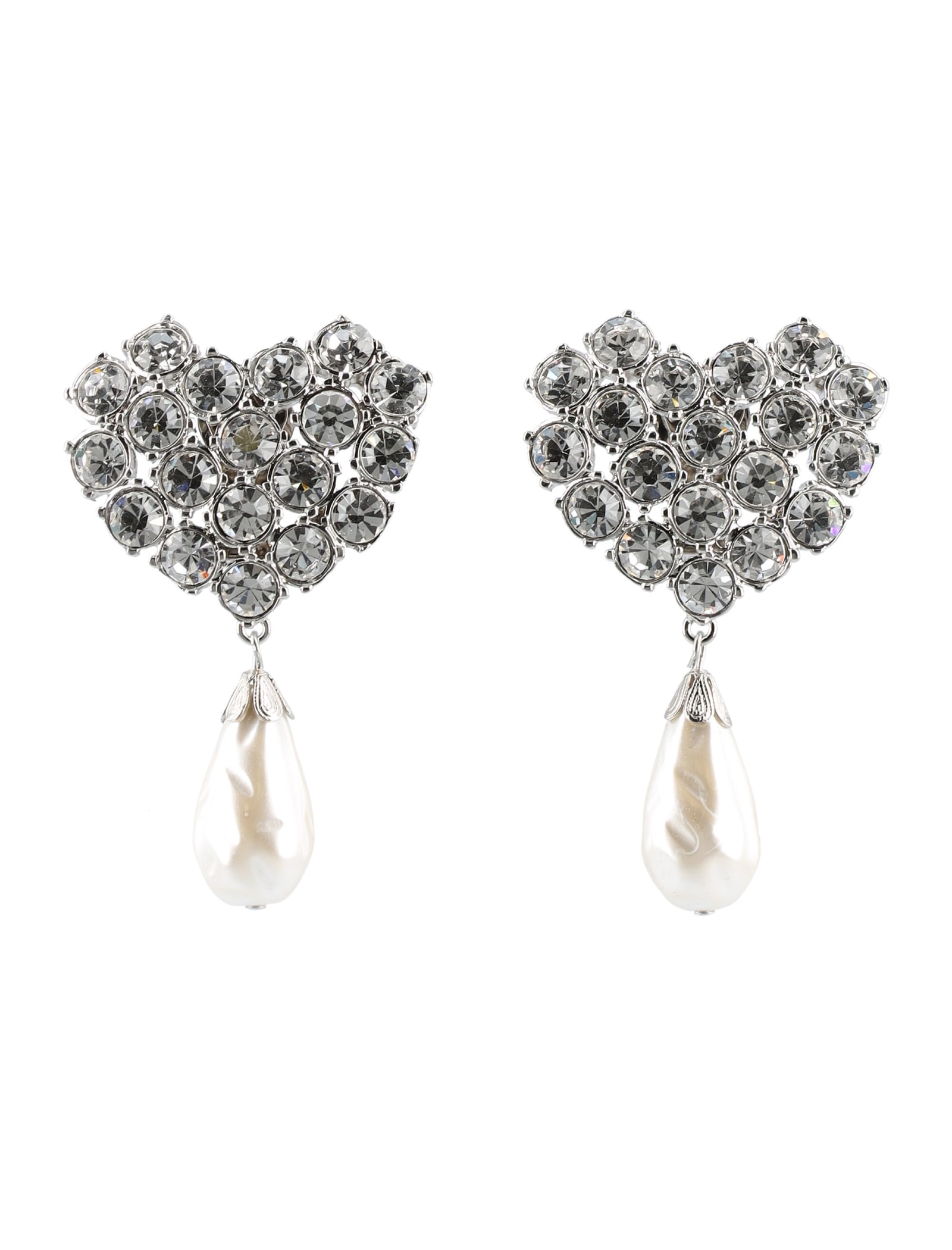 Alessandra Rich Crystal Heart And Faux Pearl Clip-on Drop Earrings